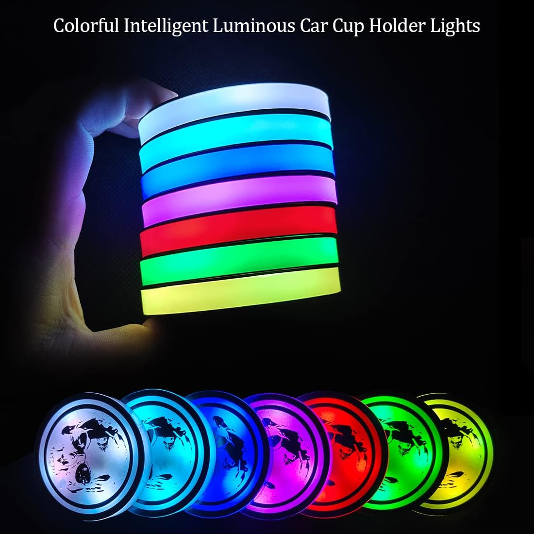 2 PCS LED Car Cup Holder Lights,Usb Charging Car Coasters with 7 Colors Luminescent Light Cup Pad,Decoration Atmosphere Light