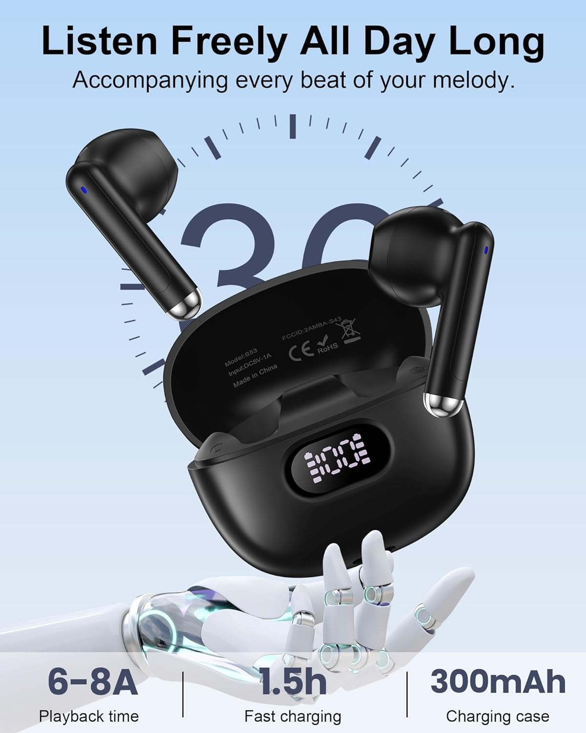 Wireless Earbuds,Bluetooth 5.3 Headphones Deep Bass Ear Buds for Samsung Galaxy S25 Edge Ultra Z Flip Fold 7 S24 S23 S22 S21 A16 A15 A14 A53,Noise Cancelling Mic In-Ear Earphones for Iphone Android image number 1