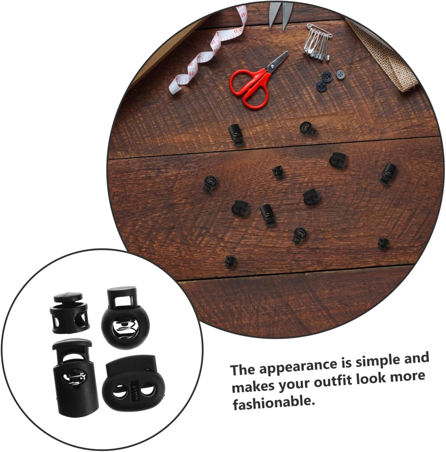 GARIOUANS 52 Pcs Black Plastic Shoelace Locks and Spring Loaded Toggle Buttons, Single and Double Hole Drawstring Cord Locks for Outdoor Gear and Luggage, Elastic Rope Stoppers for Camping and Travel image number 4