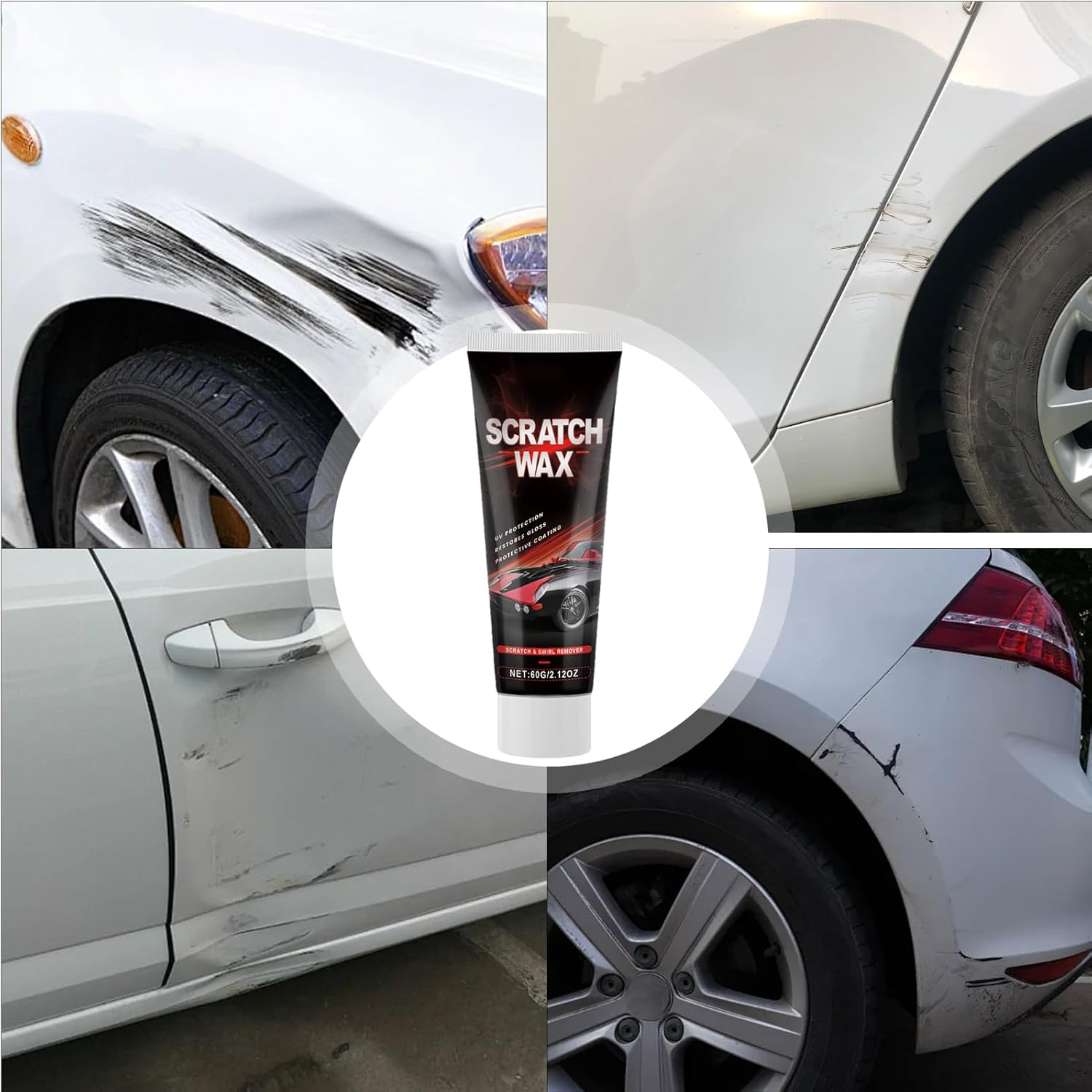 Wjnflqn Car Scratch Remover | Effective 60G Wax with Sponge | Car Paint Scratch Remover & Restorer - for Auto Vehicle Automotive Adding Gloss Road Trip Truck Maintenance Exterior Care image number 1