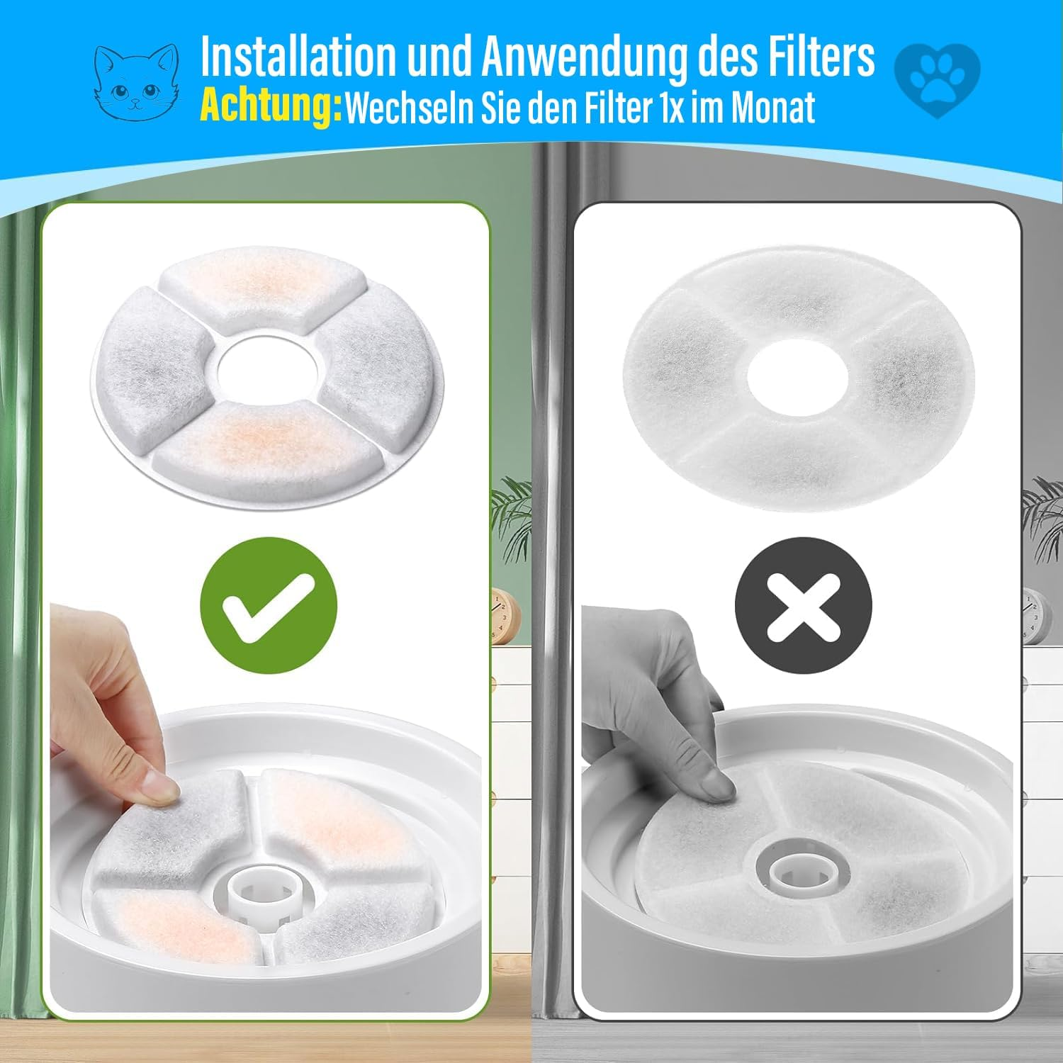 Filter Cat Fountain, Replacement Filter, Drinking Fountain Filter, Filter for Cats and Dogs Drinking Fountain, Cat Fountain Filter, Cat Accessories (1 Filter) image number 5