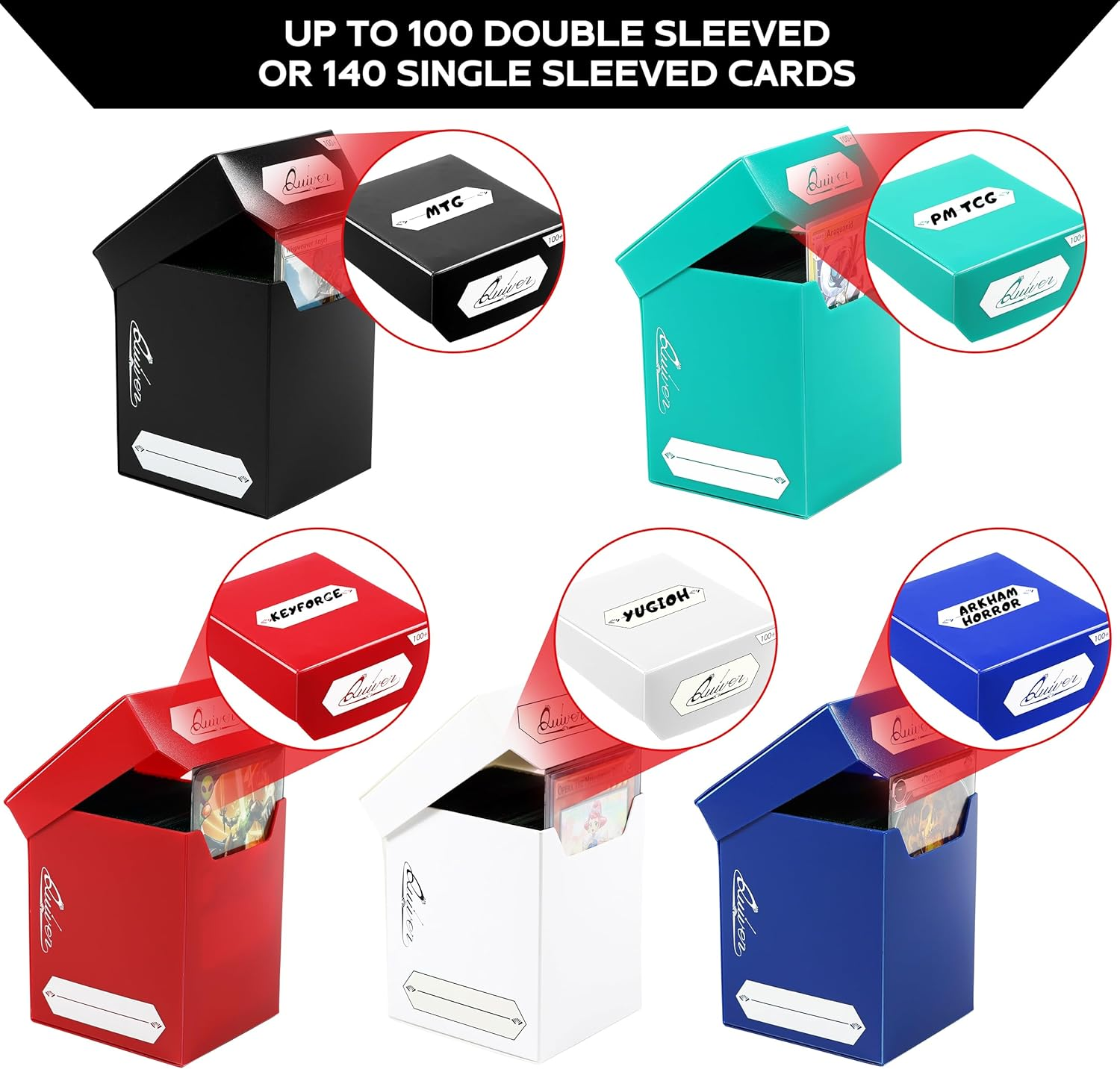 Quiver Time 100+ Standard Deck Blocks with 2 Dividers/Card Deck Box - Set of 5 MTG Deck Box - Compatible with Magic Commander & Other TCG Cards - (White, Black, Blue, Red & Green) image number 5