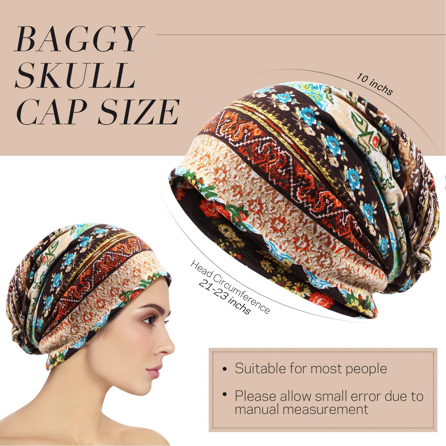 SATINIOR 5 Pieces Women'S Slouchy Beanie Hat Baggy Skull Sleep Cap Turban Headwear image number 6