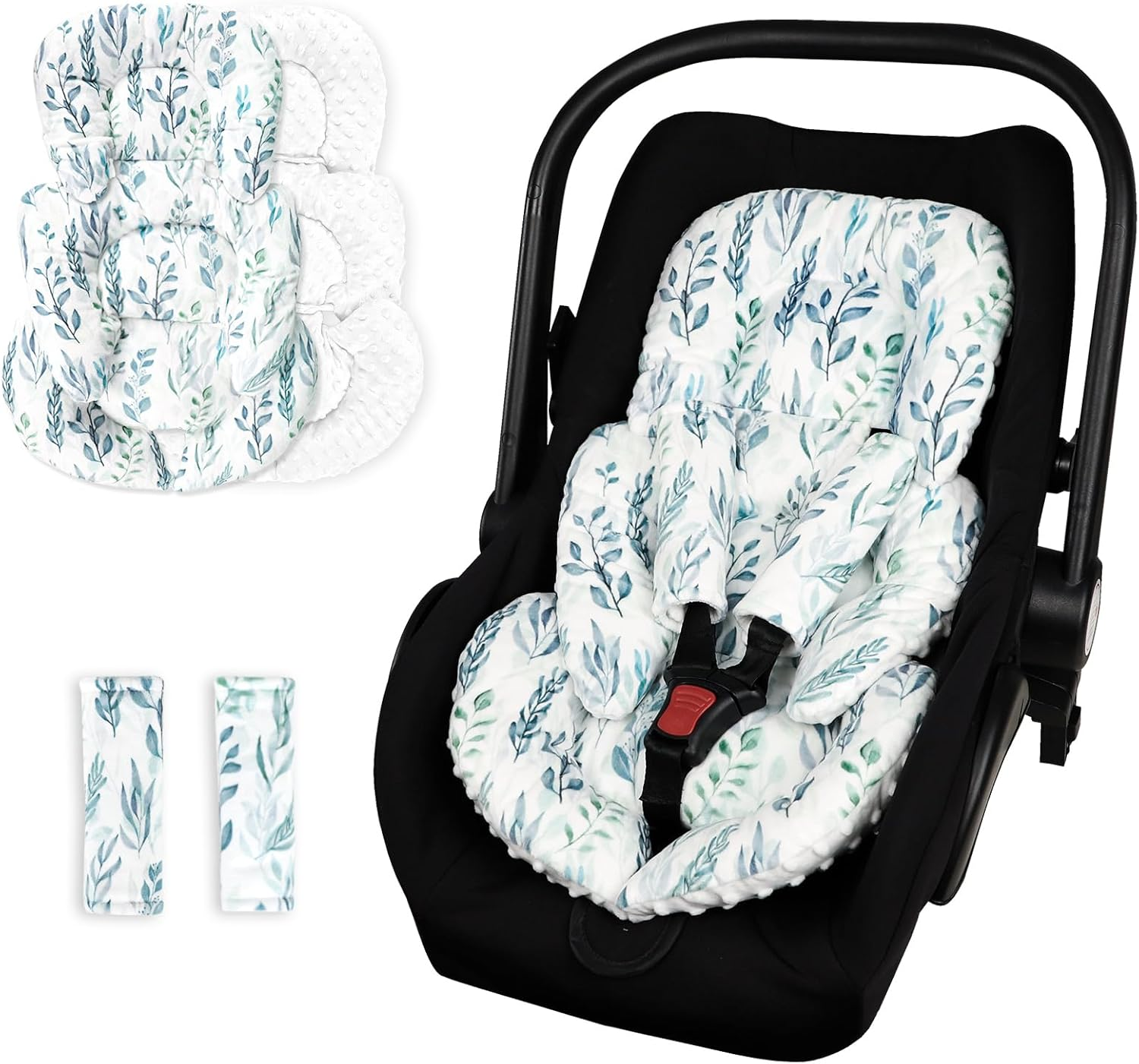 DILIMI Infant Car Seat Insert, Soft Baby Head Support with 2 Strap Paddings, Reversible Newborn Car Seat Cushion Insert for Stroller, Swing(Green Leaf) image number 6