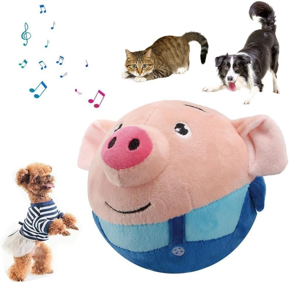 Aymxcls Active Moving Pet Plush Toy, Interactive Talking Moving Dog Ball Toy, Washable Cartoon Pig Plush Sound Electronic Shake Bounce Boredom Toys for Dog, Pets, Cats image number 1