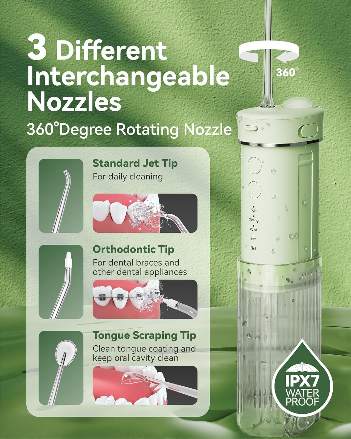Portable Mini Water Flosser - Travel Oral Irrigator with Telescopic Water Tank, 4 Modes, and IPX7 Waterproof Design - Perfect for Braces, Bridges, and Home & Travel Dental Care image number 2