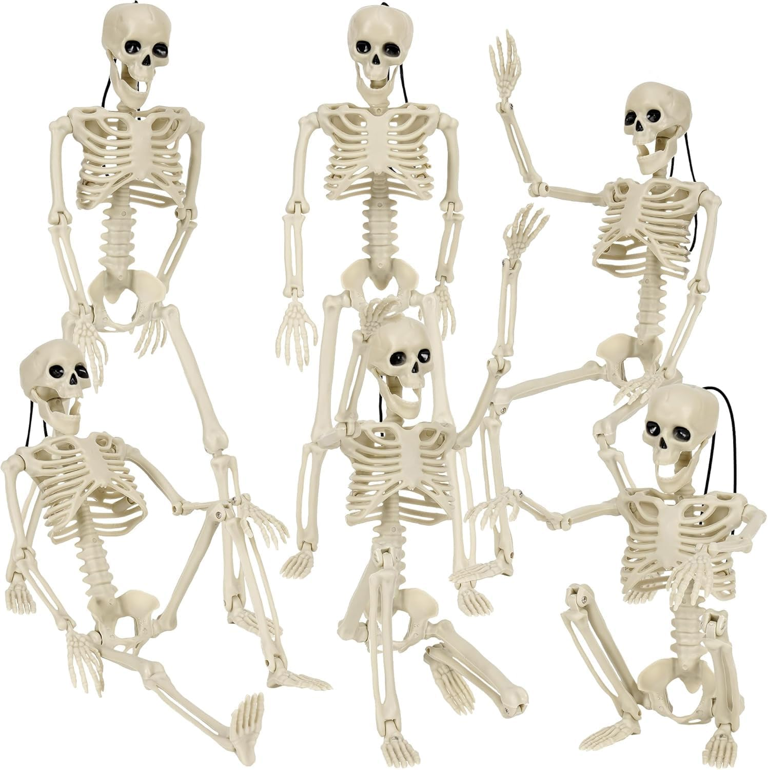 Halloween Skeletons Decorations, 40Cm Posable Plastic Skeleton 6 Packs, Full Body Skeleton Bulk with Movable Joints, Realistic Spooky Scary Skeletons for Yard, Lawn,Halloween Party Haunted House image number 3