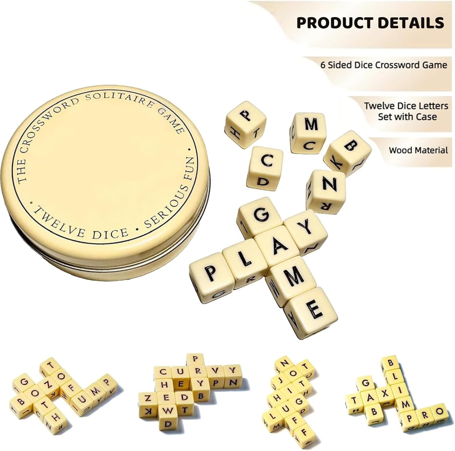 2Pcs Solitaire Dice Word Game for Travel - Classic Letter Game for Word and Puzzle Lovers image number 1