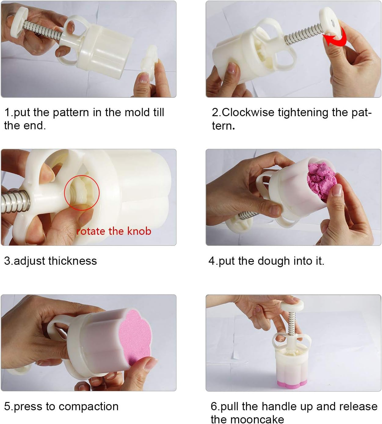 Moon Cake Mold Set Cookie Stamp 5Pcs 100G Stamps, Thickness Adjustable DIY Cookie Press Decoration Cake Mold Hand Cutter Set image number 5