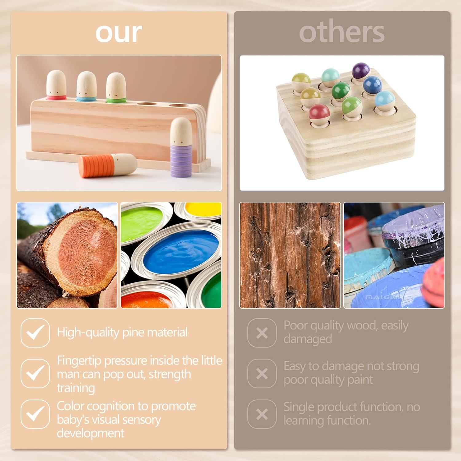 Promise Babe Pop up Puppets | Multicolor Wooden Color Sorting & Montessori Color Matching Toys | Preschool Learning Educational Toys for Kids Boys & Girls Ages 3+ image number 5