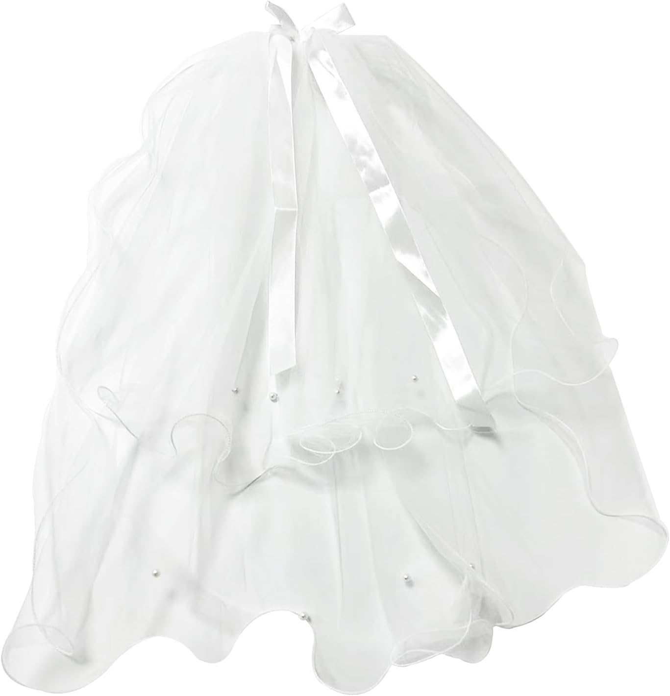 Haobase 1 Piece Wedding Bridal Veil Double Layer Pearl White French Small Head Gauze with Hair Comb(60-80Cm) image number 2