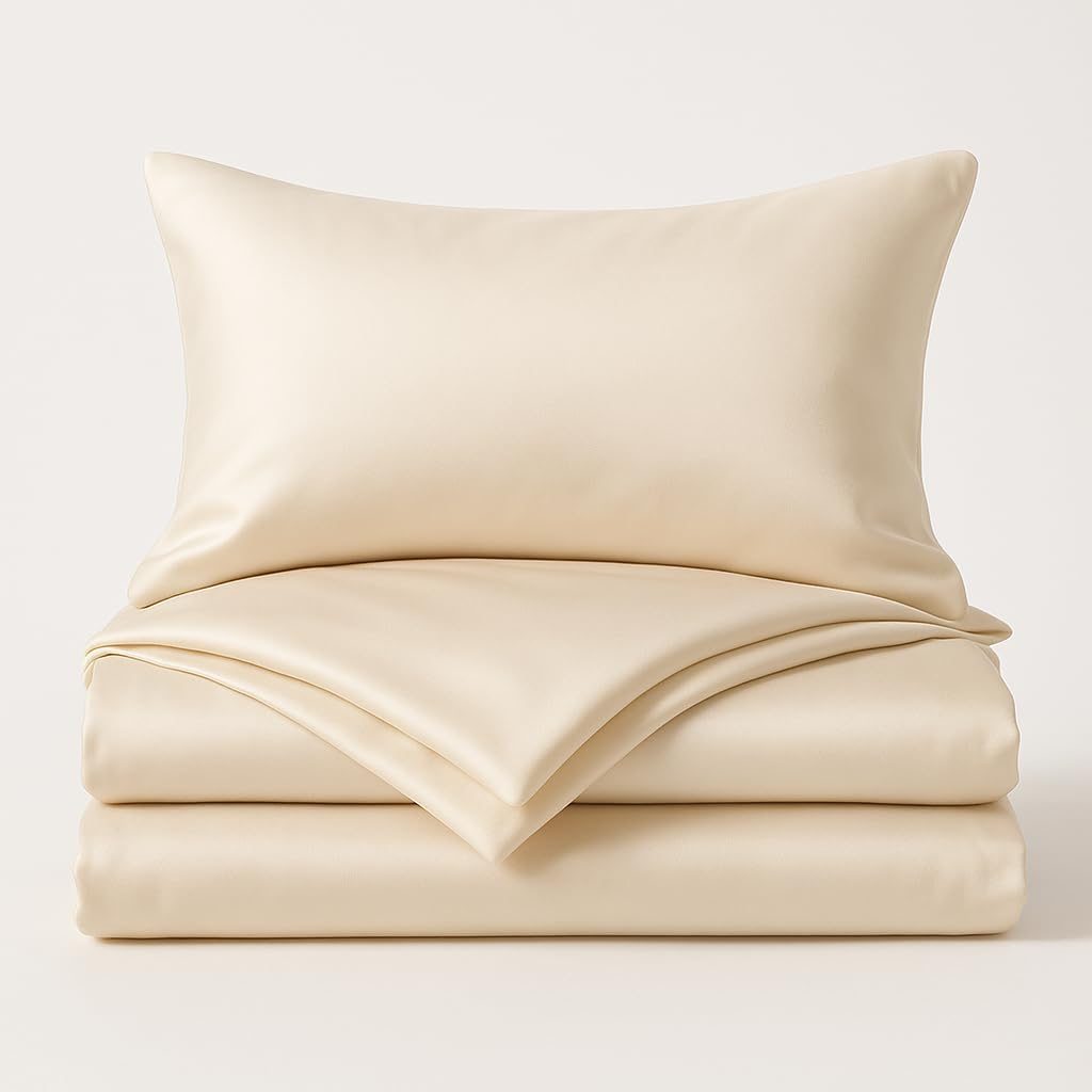 Hydrosnooze 100% Bamboo Viscose 4PCS Cooling Sheet Set: Silk-Like Softness Breathable Comfort for Hot Sleepers, Includes 1 Fitted Sheet, 1 Flat Sheet, 2 Pillowcases, King, Champagne