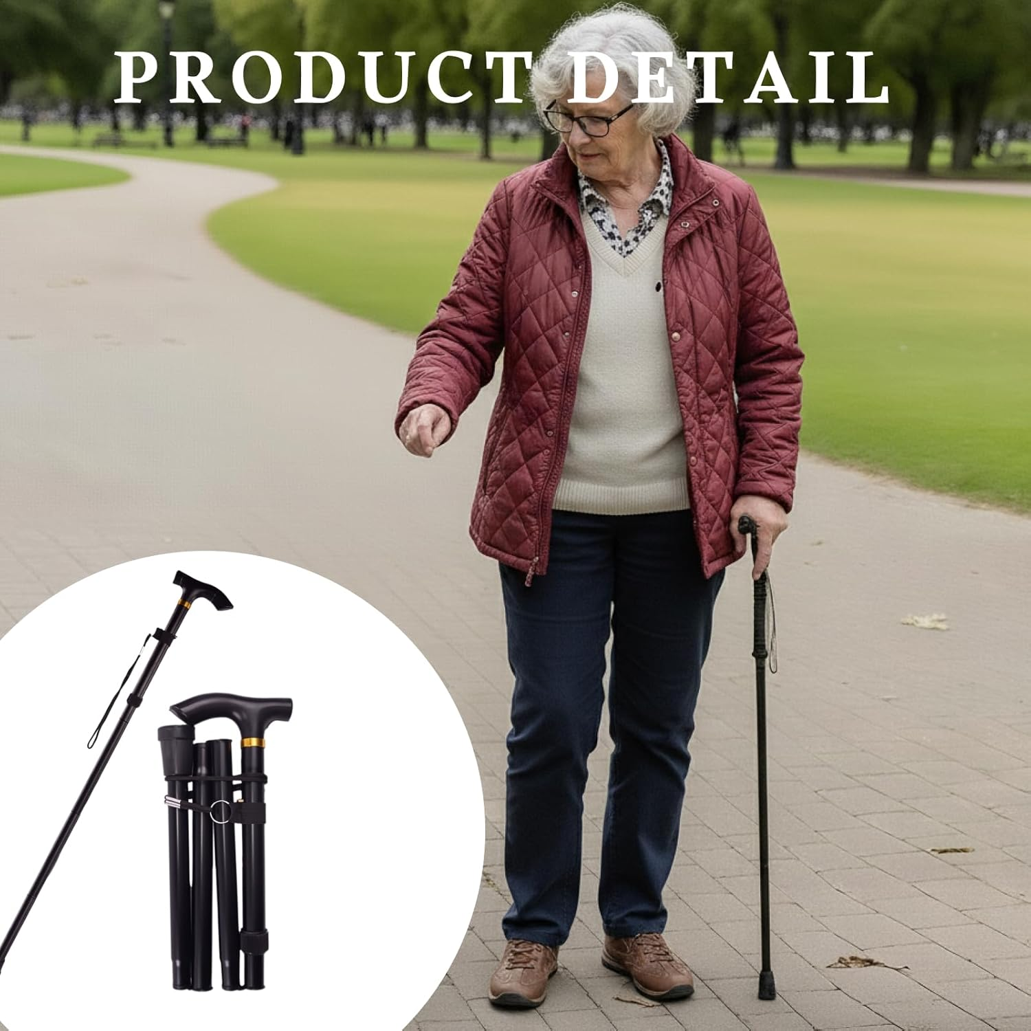 5-Level Folding Walking Cane &ndash; Adjustable 85-95Cm Aluminum Stick with TPR Tip (26Cm Folded, Black) image number 1