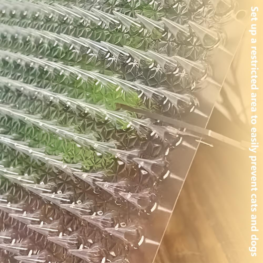 20-Piece Clear Pet-Proof Spiked Pads, Cat Deterrent Mat, Foldable Pussy Repeller, Gentle Rounded Spikes, Compact Storage, for Indoor and Outdoor Us