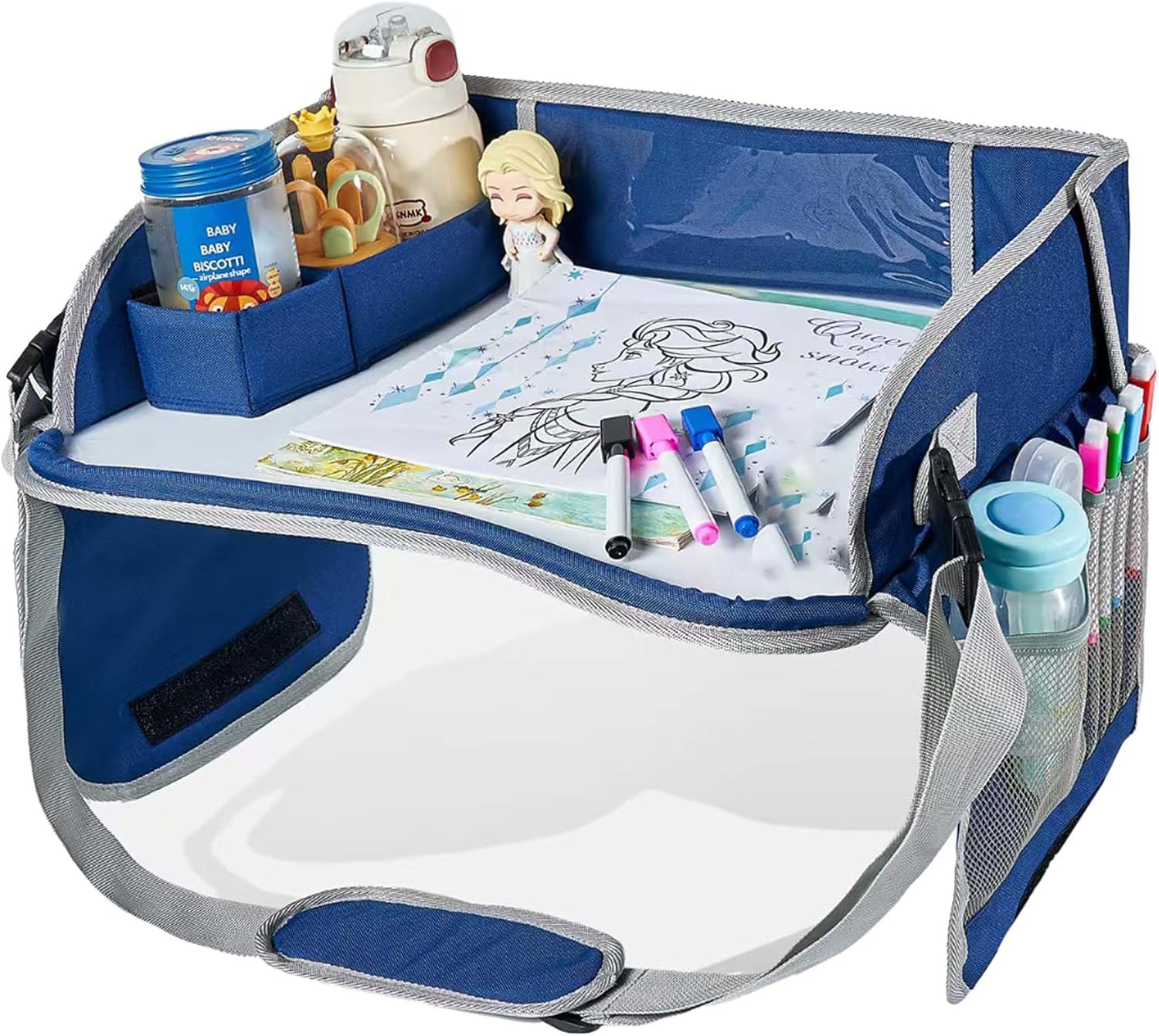 Kids Travel Tray Portable Foldable Car Seat Organize with Toddler Carrier Play Activity Table Booster Chair Travel Essentials Desk (Green)