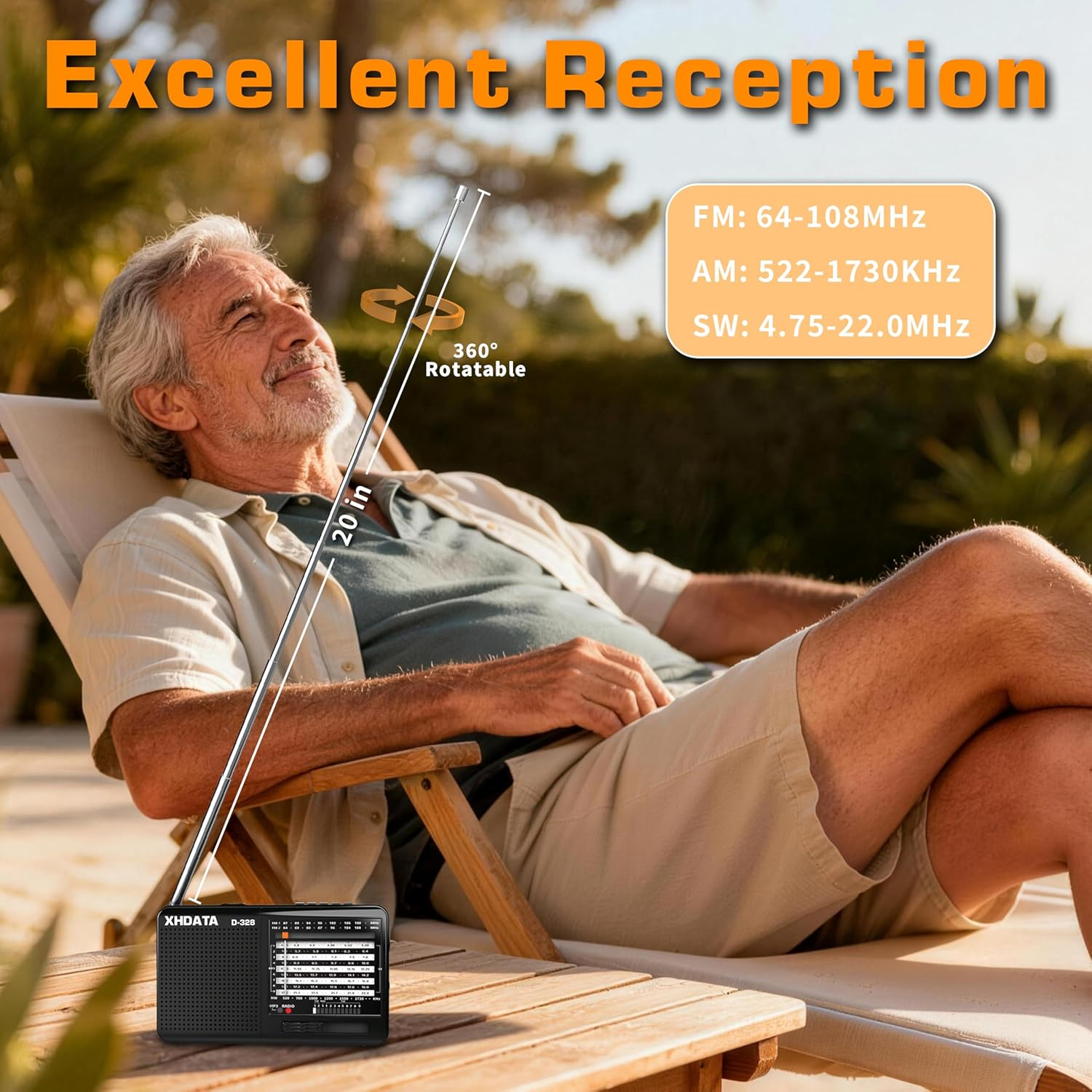 XHDATA D-328 Shortwave AM FM DSP Portable Small Multi Band Radio Stereo MP3 Player with Rechargeable Battery Earphone Jack Portable Multimedia Speaker with USB Micro SD Card Jack (Black) image number 4