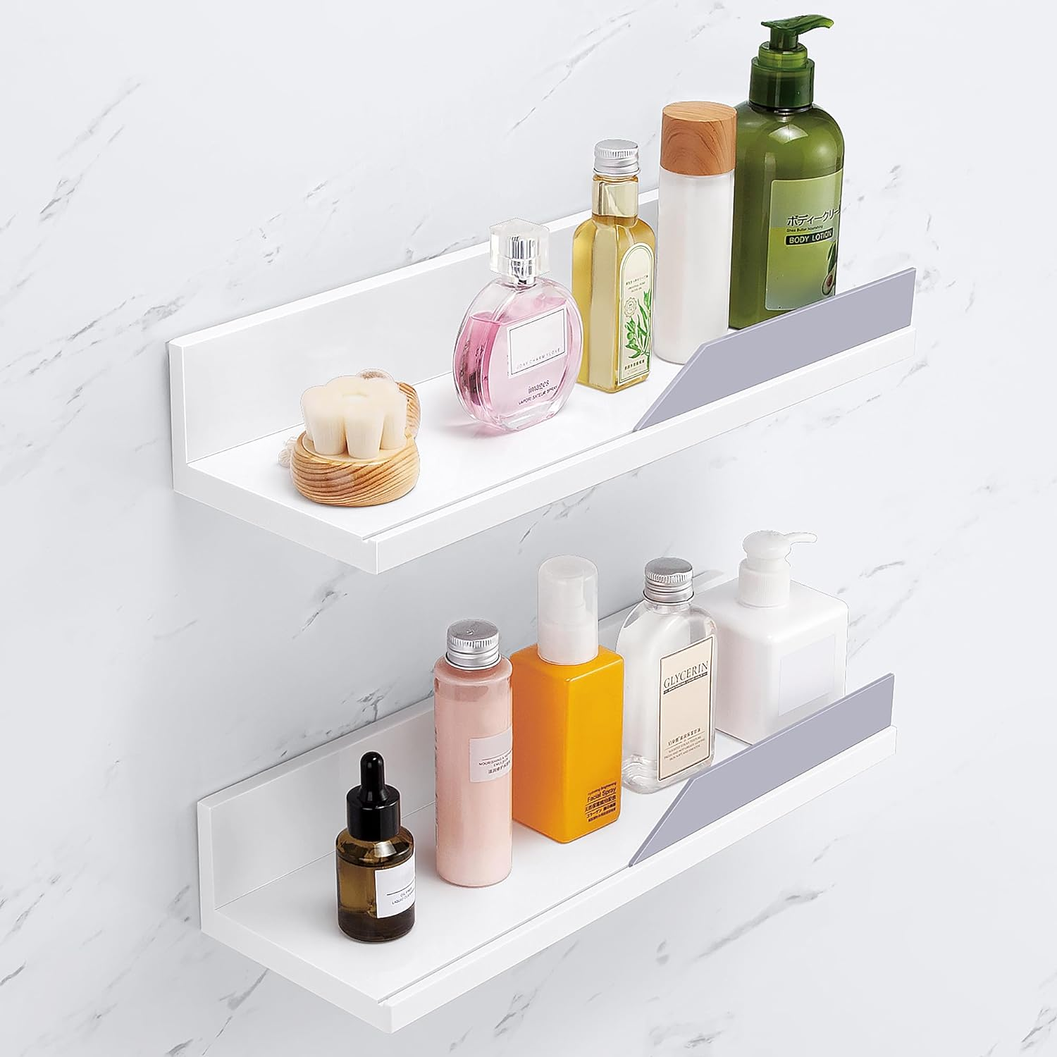 YOHOM Bathroom Shelf Adhesive Shower Caddy for Tile Wall Stick on Shower Shelf No Drilling White Shampoo Holder Organizer Plastic