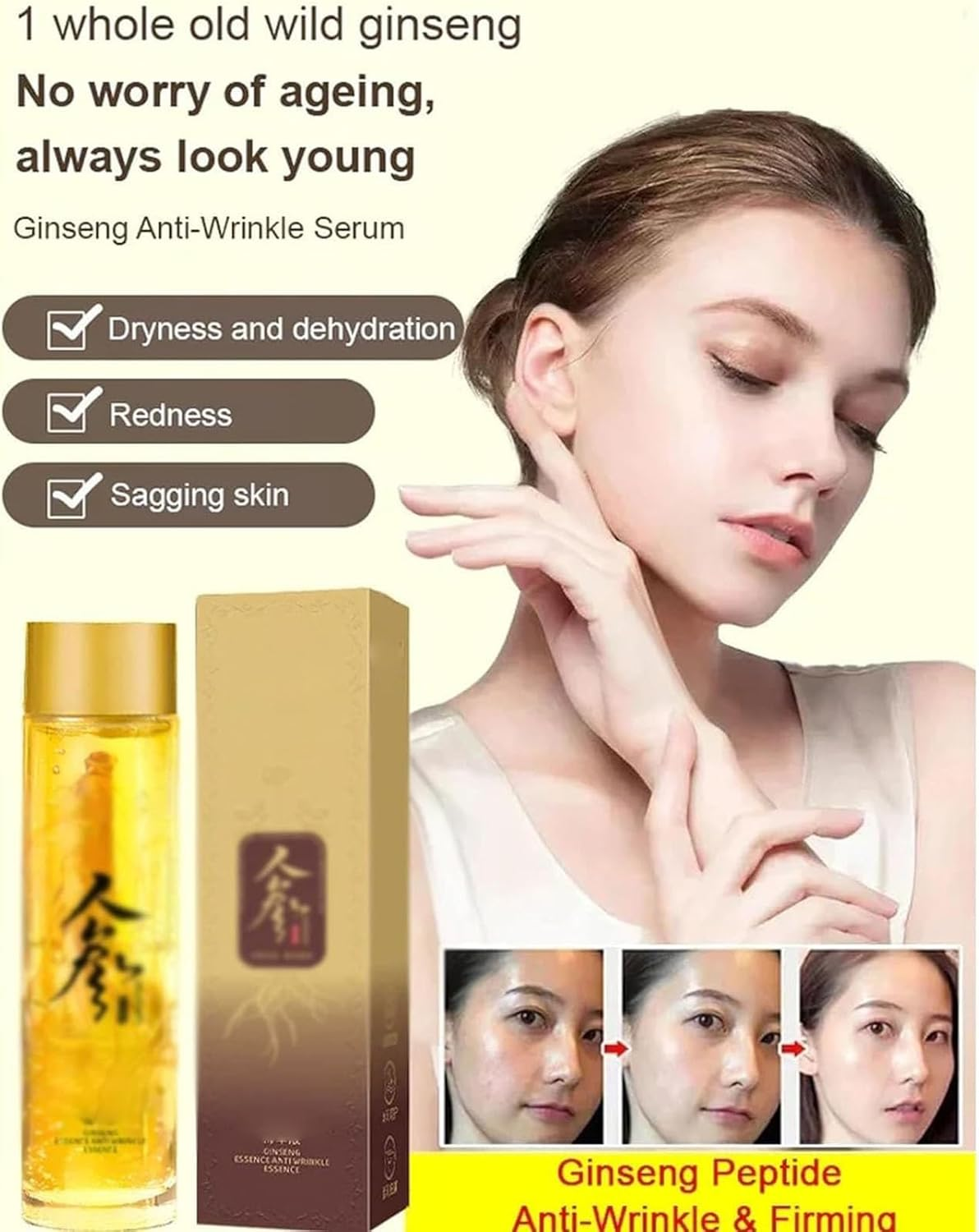 Anti Wrinkle Aging Ginseng Serum,Korean Red Ginseng Anti-Aging Essence,Ginseng Face Serum,Fighting Collagen Loss, Reducing Wrinkles and Improving Sagging - 2Pcs image number 3