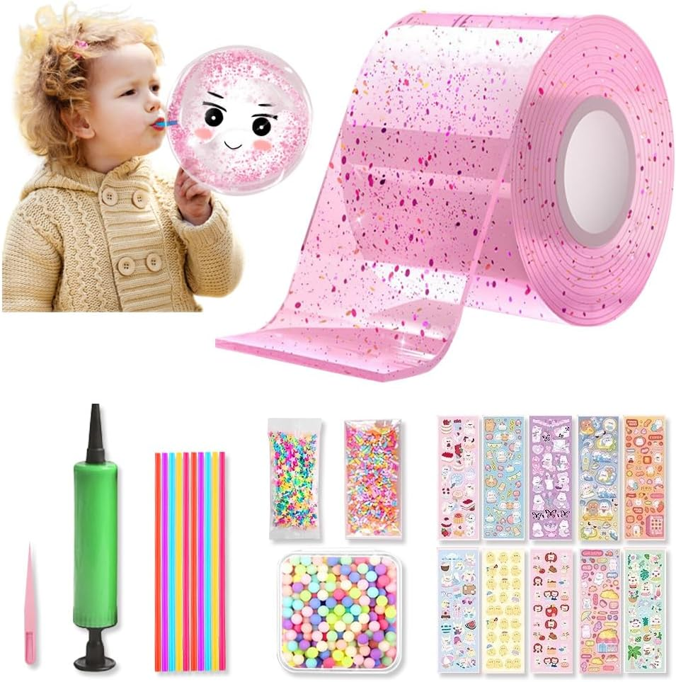 71PCS Nano Tape Bubble Kit with Carry Bag A4,TINY SPARK Nano Bubble Tape Kit with 30Pcs Straws,12Pcs Glitter and Inflator,10Pcs Stickers,Colorful Beads&Accessories,Bubble Balloons DIY Party Favors