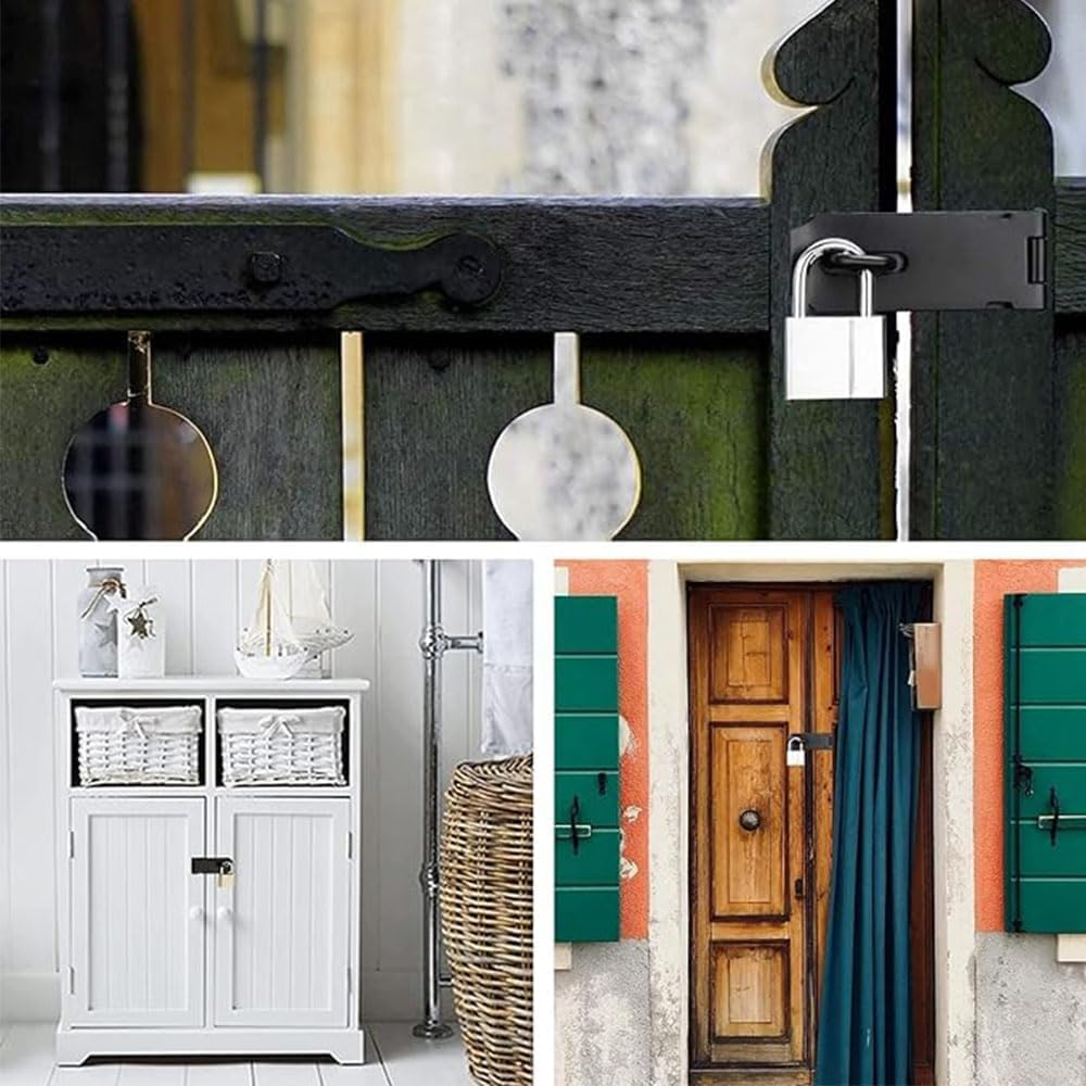 4 Inch Door Hasp Latch Lock, 3 Pack Stainless Steel Padlock Latch, Door Hasp Lock for Gates, Cabinet, Drawer, Outdoor Doors Black (27 Screws Included) image number 2