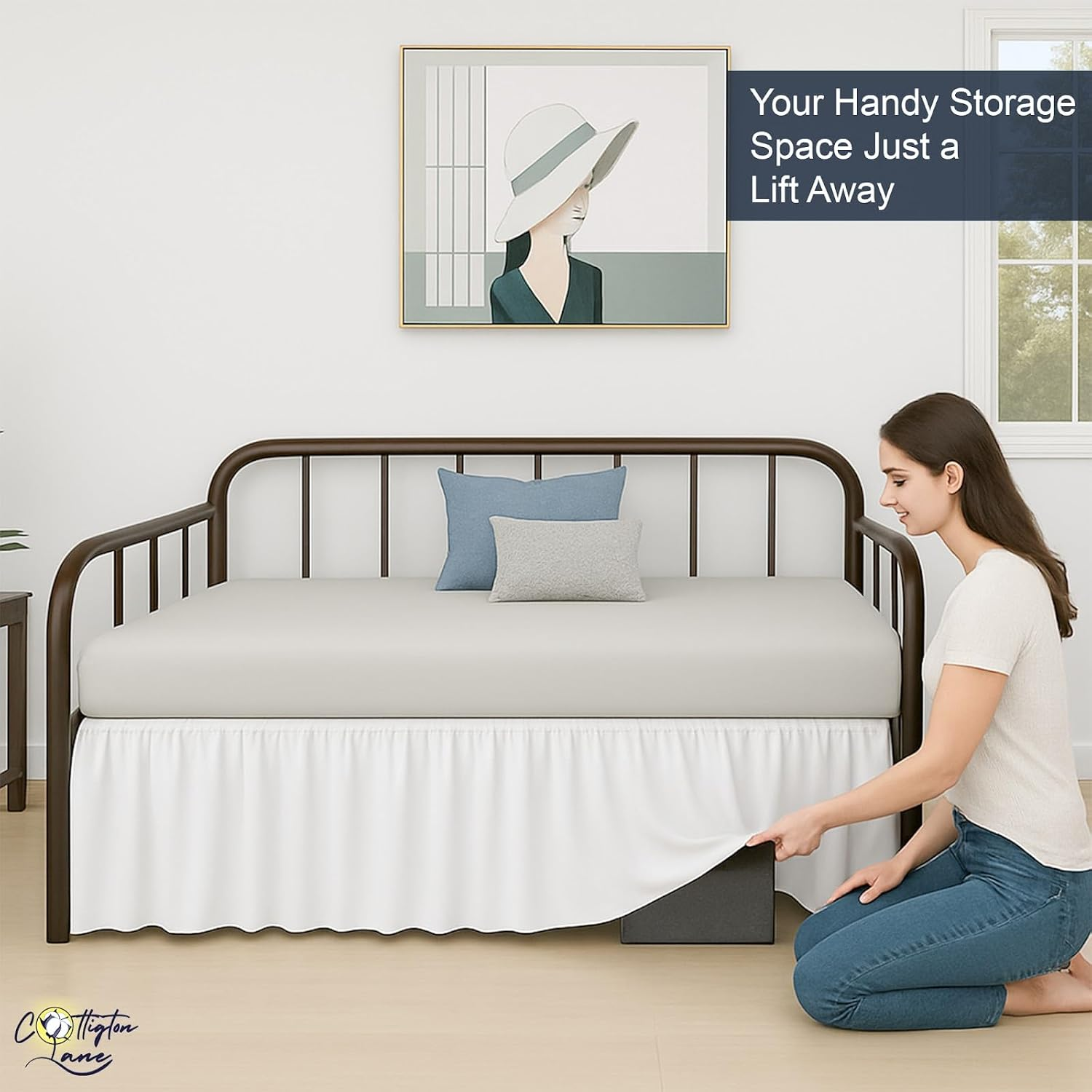 Cottington Lane Ruffled Daybed Skirt with Split Corner, Premium Hotel Quality Brushed Microfiber Twin Size Gather Dust Ruffle 18 Inch Drop Sofa Bedskirt, Easy Fit, Stay in Place, White image number 6