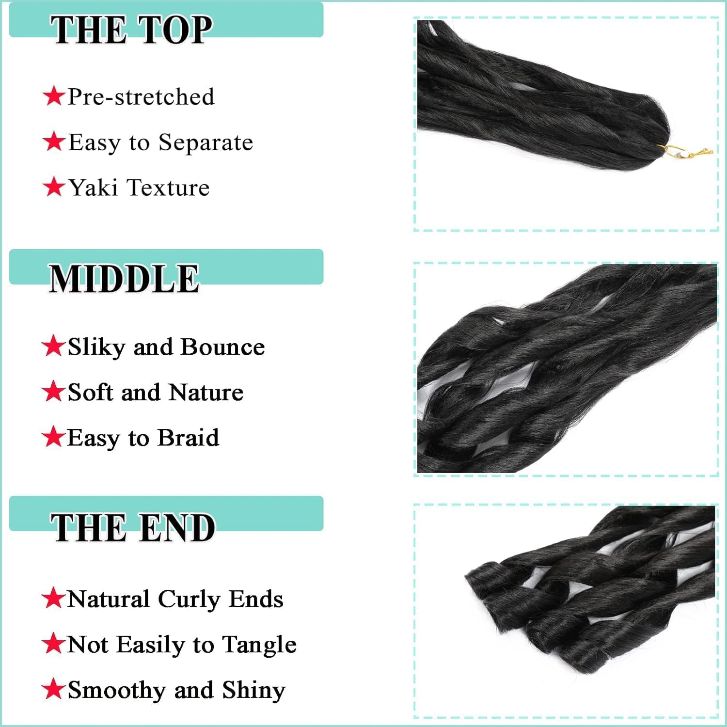 24 Inch French Curl Braiding Hair Pre Stretched 6 Packs Loose Wave Bouncy Braiding Hair Spiral Curly Braids Hair Extensions (1B) image number 4