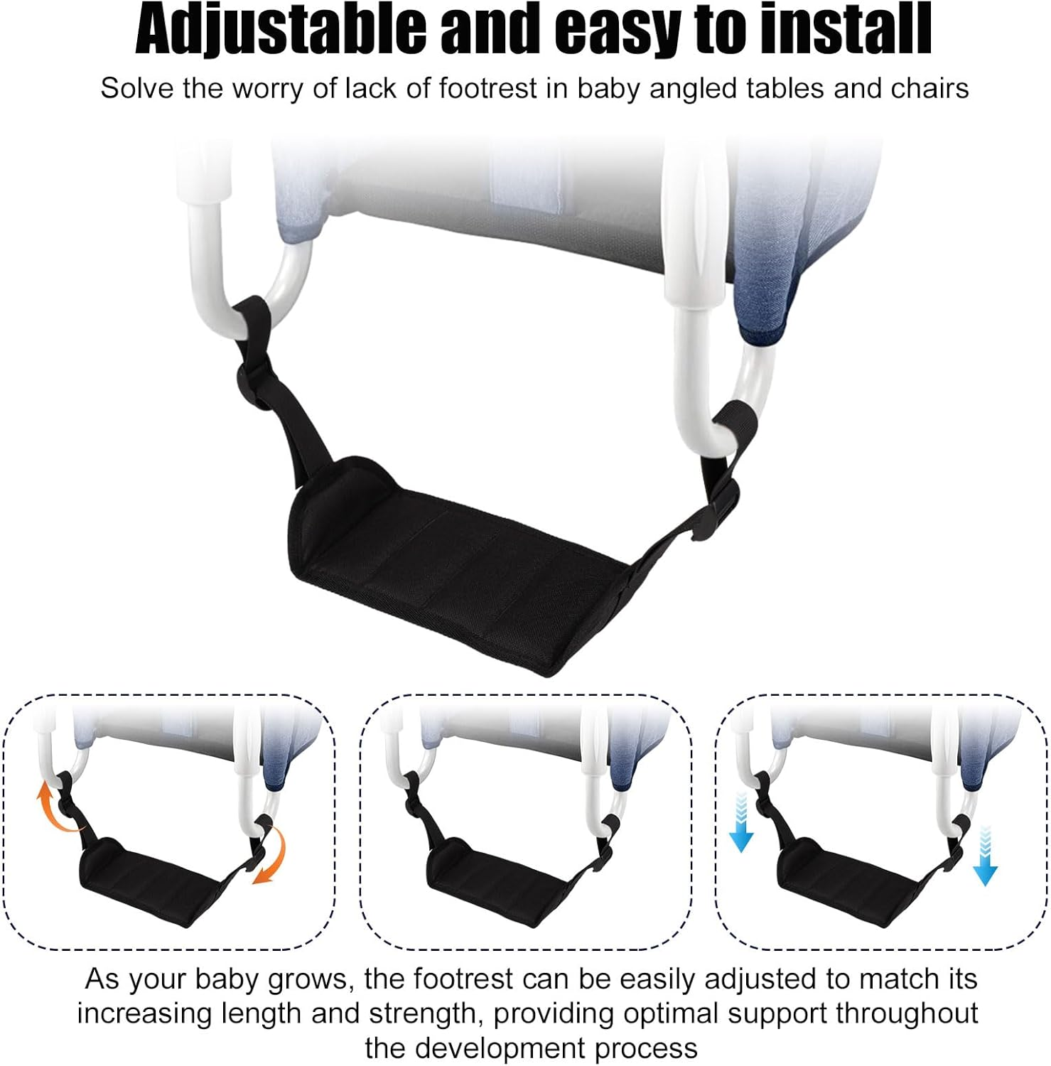 Adjustable Baby Footrest, High Chair Footrest Compatible with Inglesina Fast Table Chair Kids Footrest Toddler Footrest for Hook-On Table Chair Footrest for Baby image number 4