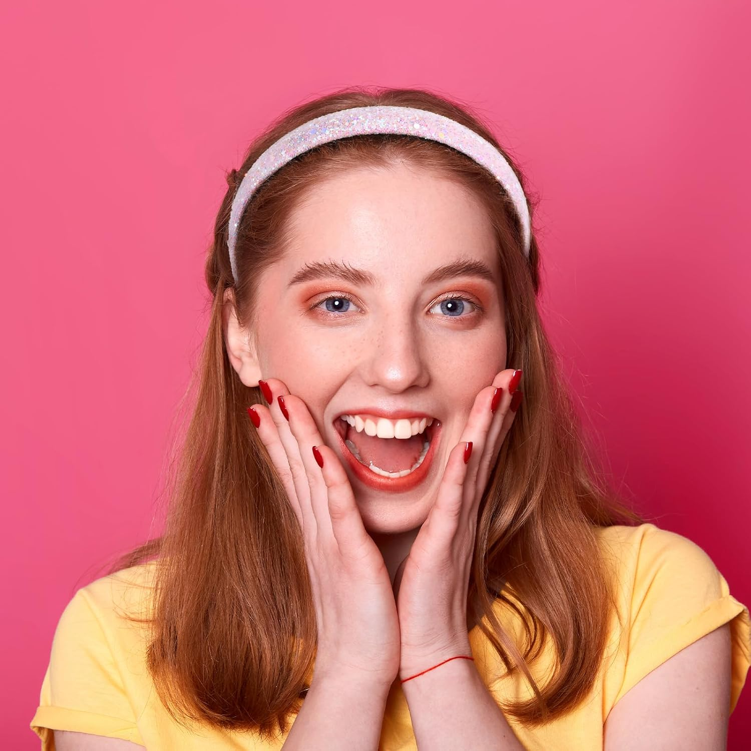 3PCS Girls Headbands Non-Slip Glitter Sequins Sparkly Hard Toddler Headband, Wide Padded Hair Bands Cute Hair Accessories for Birthday Party Favors Back to School Girls Women (Pink/Sky Blue/White) image number 1