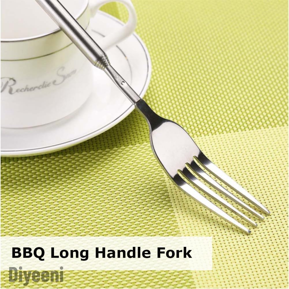 Stainless Steel Dinner Fork,Bbq Telescopic Extendable Dinner Fruit Dessert Long Handle Fork Stainless Steel Cutlery,Anti Rust,Sturdy And image number 3