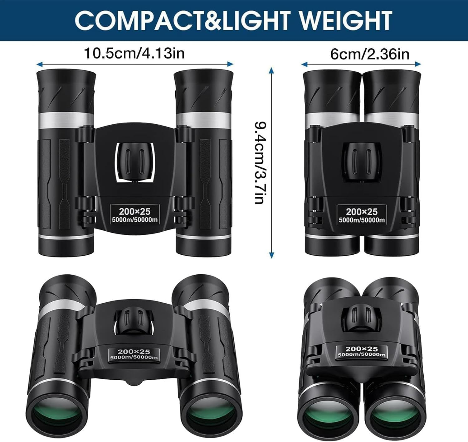 Binoculars, 200X25 Waterproof Compact Binoculars, Suitable for Bird Watching, Hunting, Concerts, Theater, Opera, Travel, and Sightseeing. (Black) image number 2