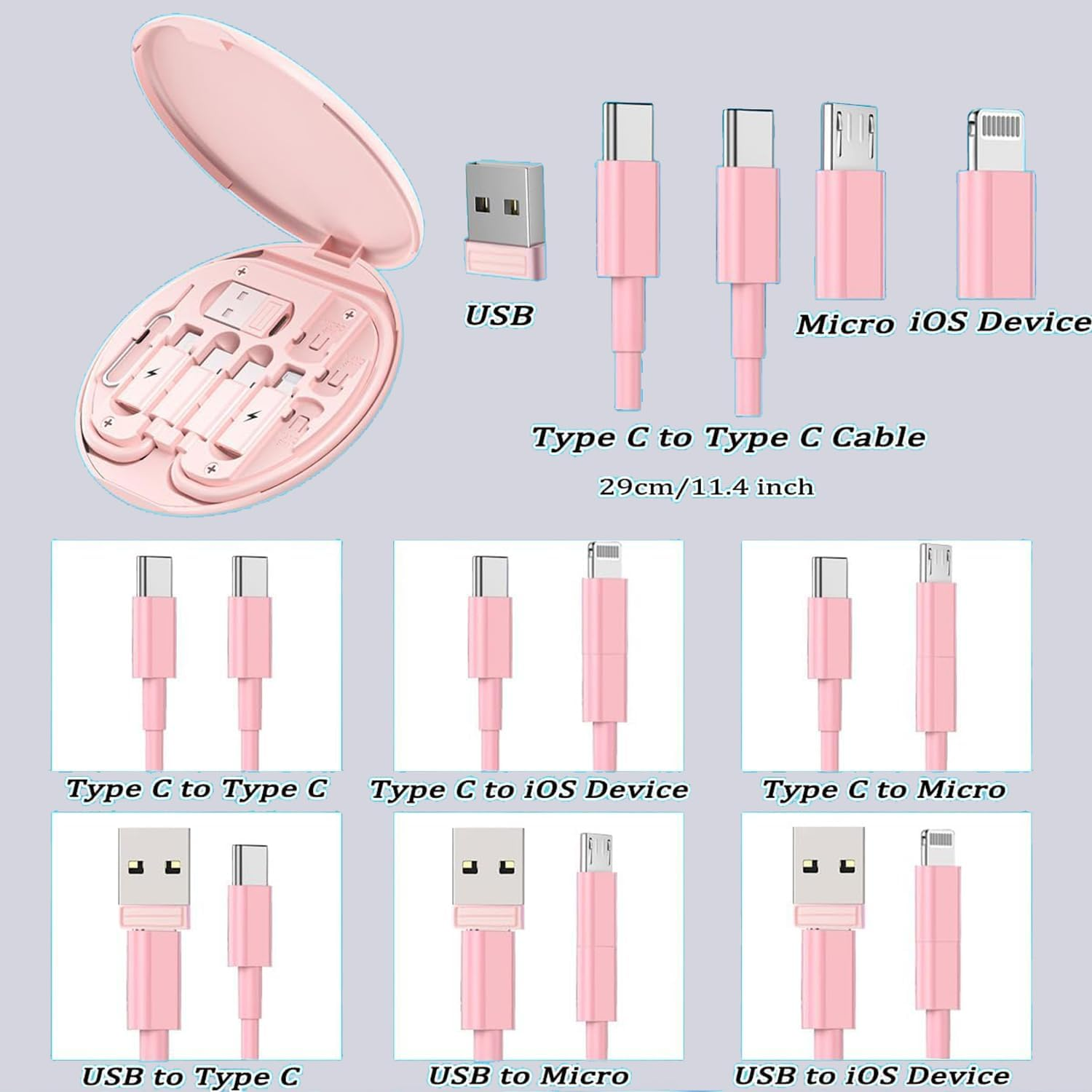 USB Adapter Multi-Type Charging Cable Kit, Cable Gadgets Box, USB a & Type C to Male Micro/Ios Device, Storage, Tray Eject Pin, Phone Holder, Data Transfer image number 3
