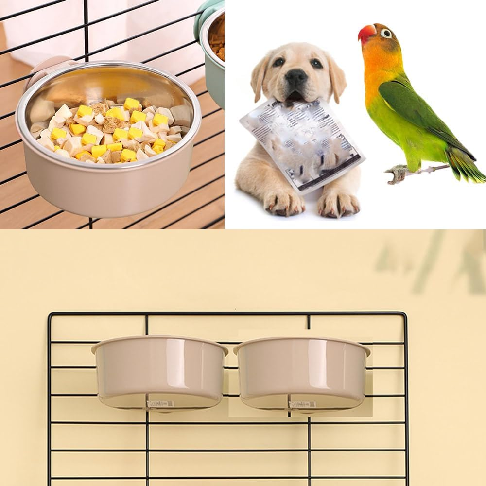 Esforzarse 2 Pieces Stainless Steel Bird Bowl Food Bowl Feeding Bowl Water Bowl Feeding Cup for Hanging Cage Feeding Station for Seeds for Bird Parrots, Bird Cage Accessories (Grey)