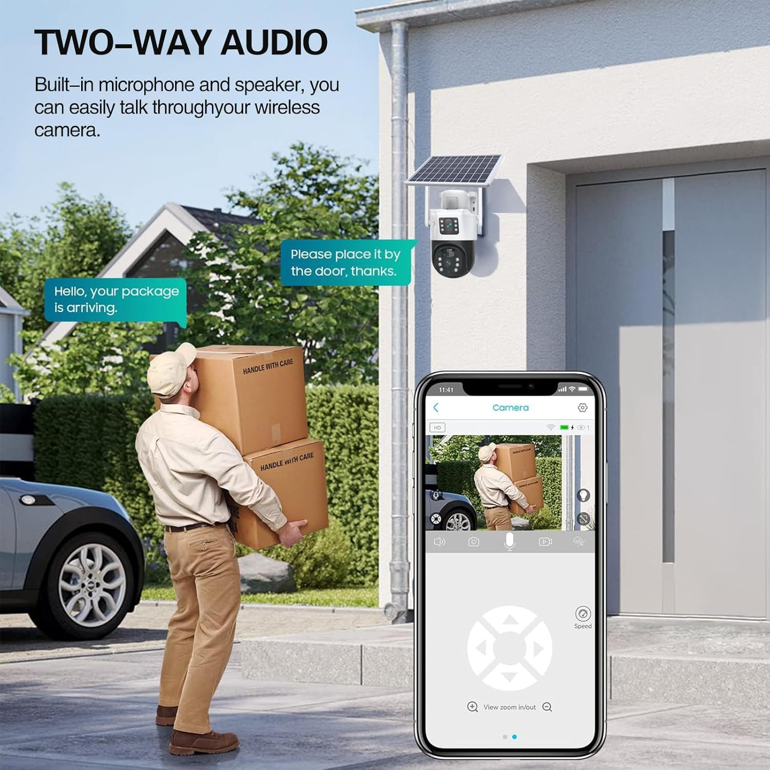 XIULIUU Solar Security Cameras Wireless Outdoor, 3K 6MP Dual-Lens Solar Cameras Security System with Solar Panel, 2.4Ghz Wifi, Full-Color Night Vision, Panoramic PTZ, Motion Tracking, 2-Way Audio image number 3