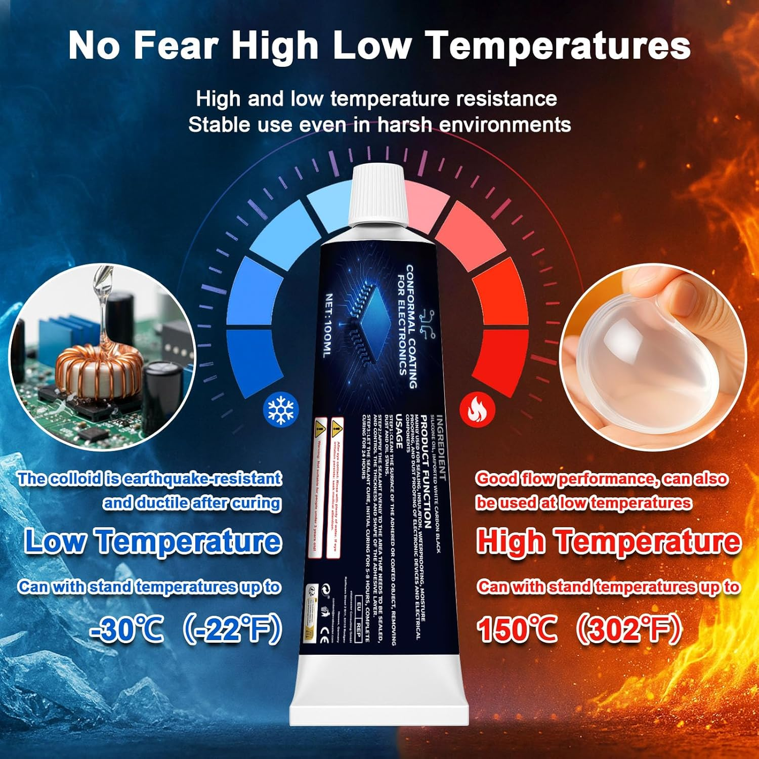 100Ml Conformal Coating for Electronics, Silicone Conformal Coating Insulating Sealant, Waterproof & Heat Resistant, for Circuit Board and Component Protection image number 5