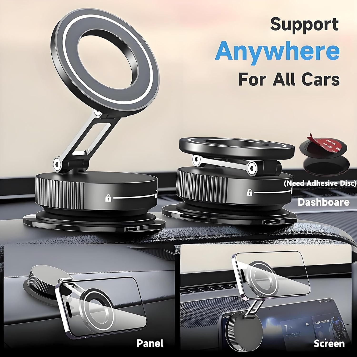 Anberyoo Vacuum Magnetic Car Phone Holder-360 Rotation Reinforced 80LBS Ultra Suction Cup Mag-Safe Car Mount for You Car/Gym/Mirror, Durable Zinc Alloy Material, Cell Phone Holder for Iphone & Android image number 5