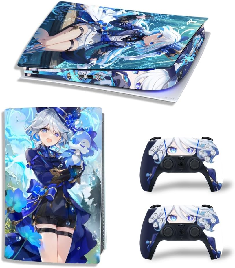 PS5 Console Skin and Controller Skin Set | Genshin Impact Furina Focalors | Matte Finish Vinyl Wrap Sticker Full Decal Skins | Compatible with Sony Playstation 5 Digital Version