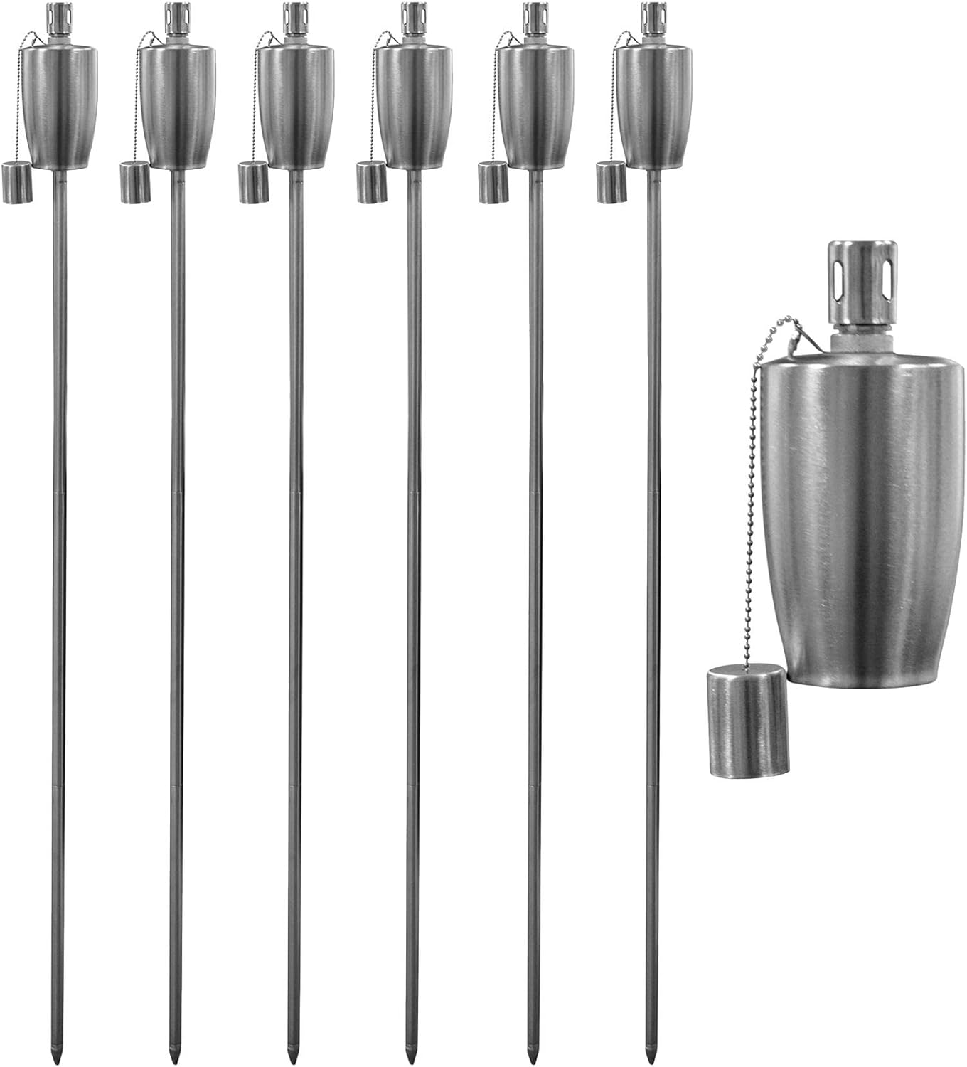 Harbour Housewares Metal Garden Torches - Barrel - Pack of 6-146Cm Silver Garden Torches Lighting Modern Outdoor Lighting Paraffin Oil Lamp Candle Flame Lantern for Parties, Outdoor Events, Bbqs image number 5
