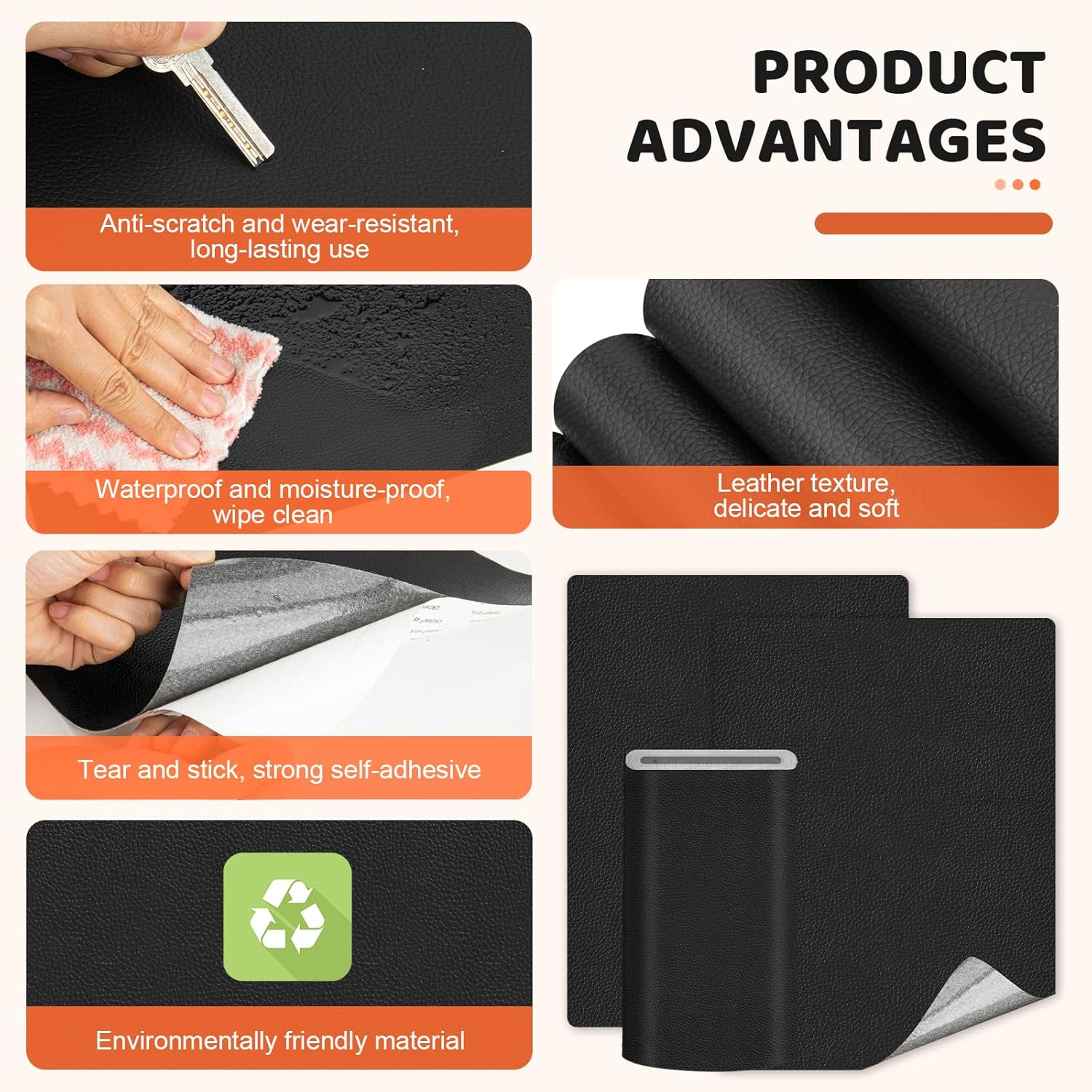 Gecyfit Leather Repair Kit, 10 X160 Cm Balck Leather Patches Tape for Car Seat, Furniture, Couch, Motorcycle Seat, Upholstery, Upgraded Self Adhesive Waterproof Patch image number 3