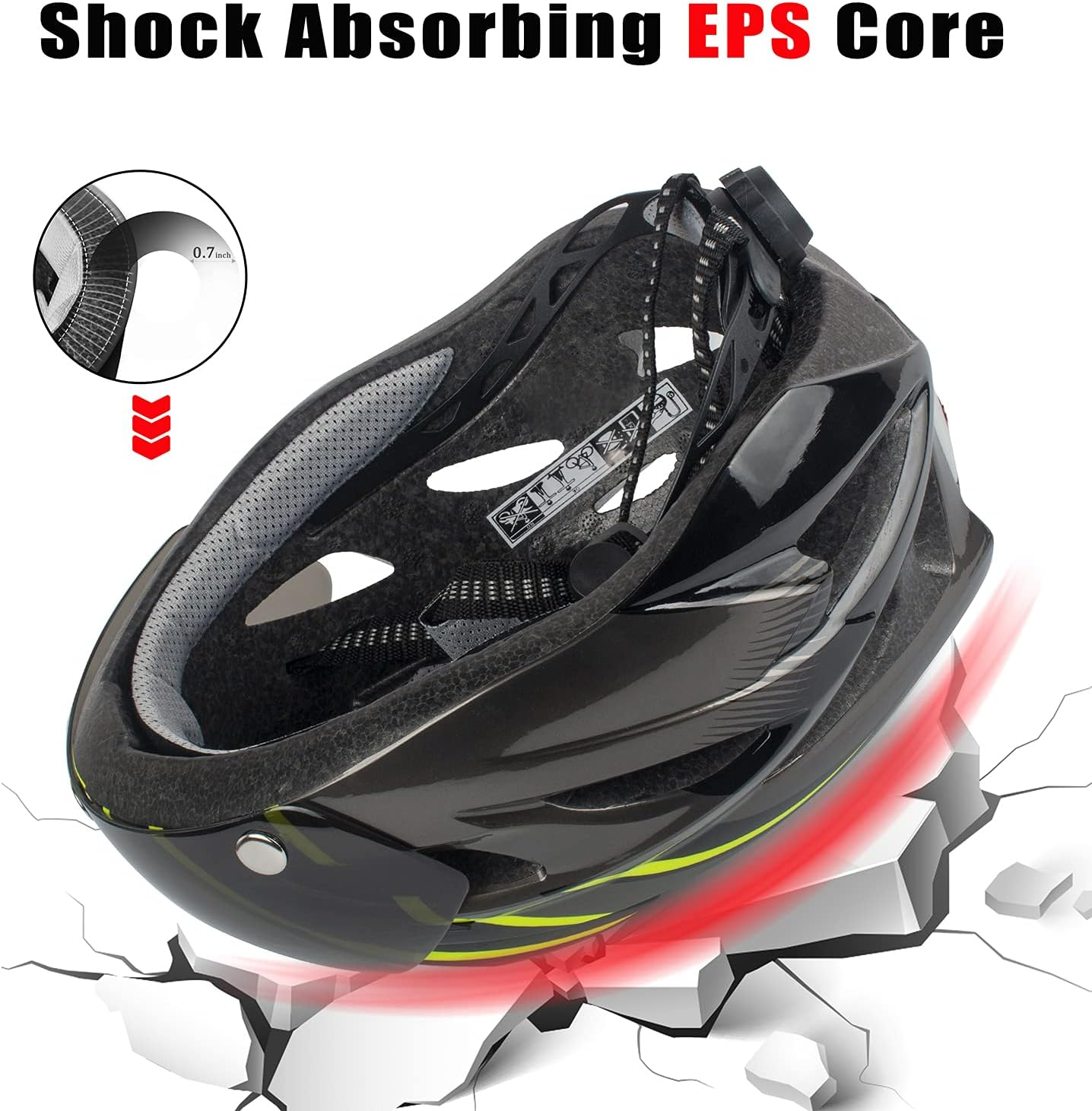 Shinmax Bike Helmet Men Women with Detachable Magnetic Goggles and LED Rear Light,Cpsc CPC Certificated Bicycle Helmet Adjustable Size Road Mountain Bike Helmet Lightweight Cycling Helmet SM-T13 - Black Green Titanium image number 2