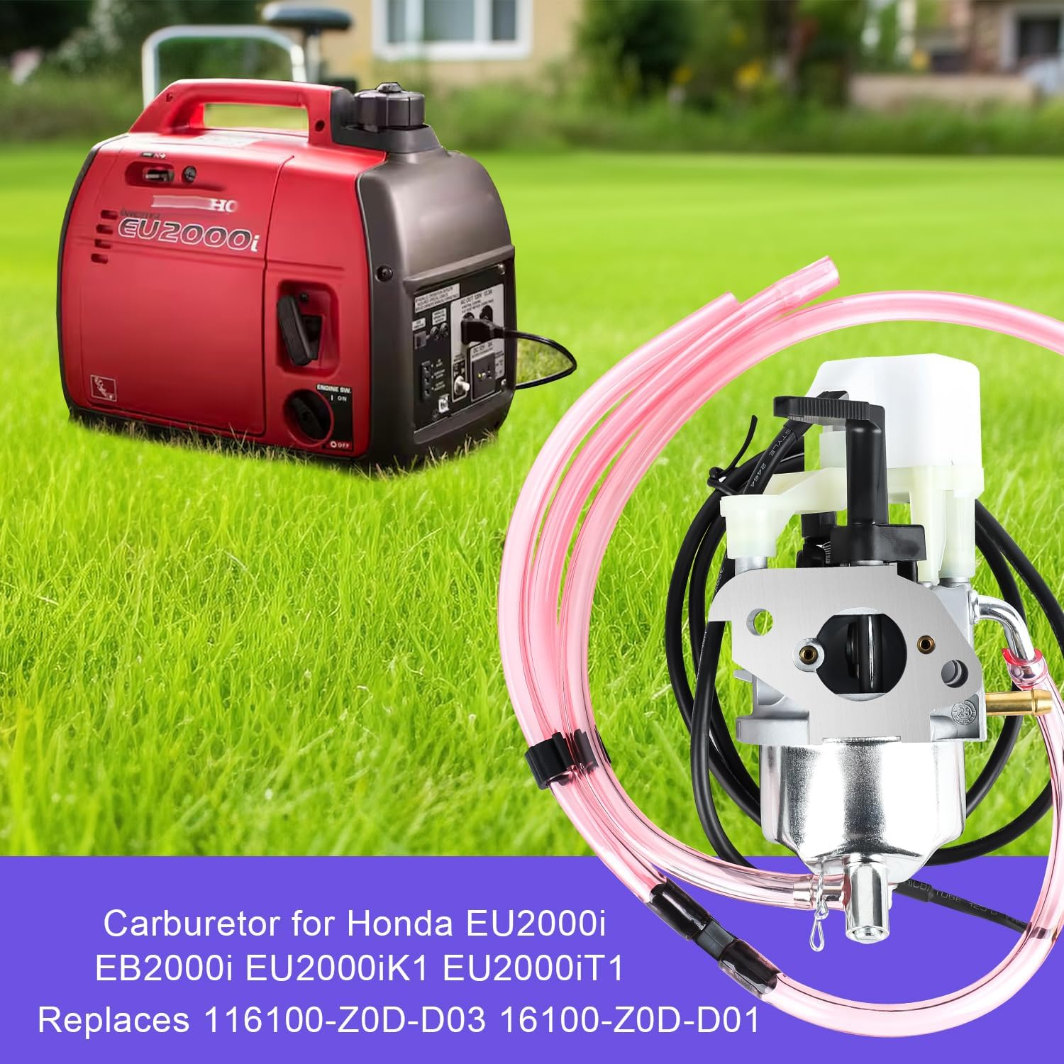 EU2000I Carburetor for Honda Eb2000I Eu2000I EB2000I EU2000I EB2000IT1 EU2000IK1 EU2000IK1 16100-Z0D-D03 16100-Z0D-D01 Carb with Air Filter Spark Plug Gasket Fuel Line