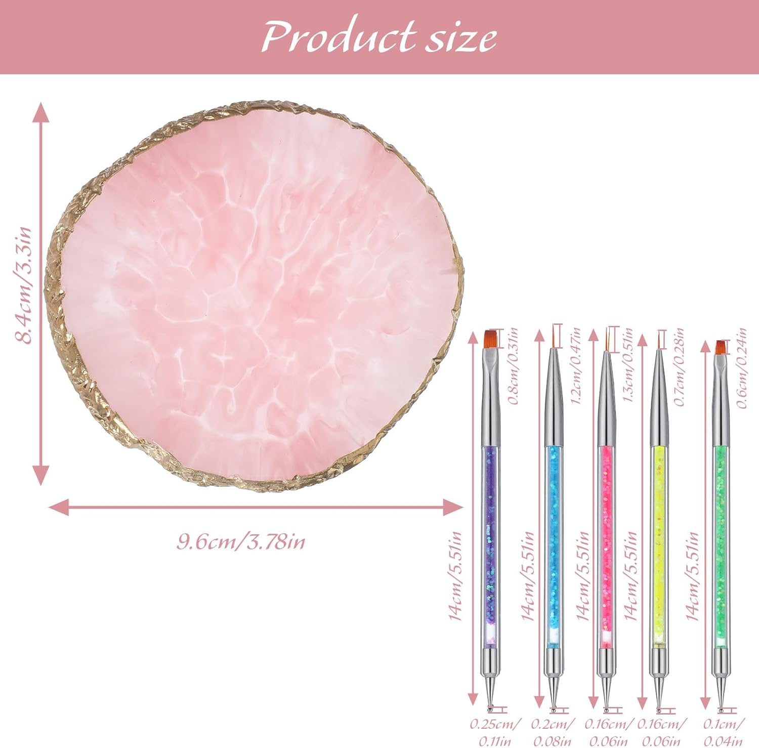 Guduling 7 Pcs in 1 Set Nail Polish Mixing Plate with 5 Double-Ended Nails Dotter Brushes, Resin Nail Paint Pallete for Nails Design Art Diy Home Salon image number 3