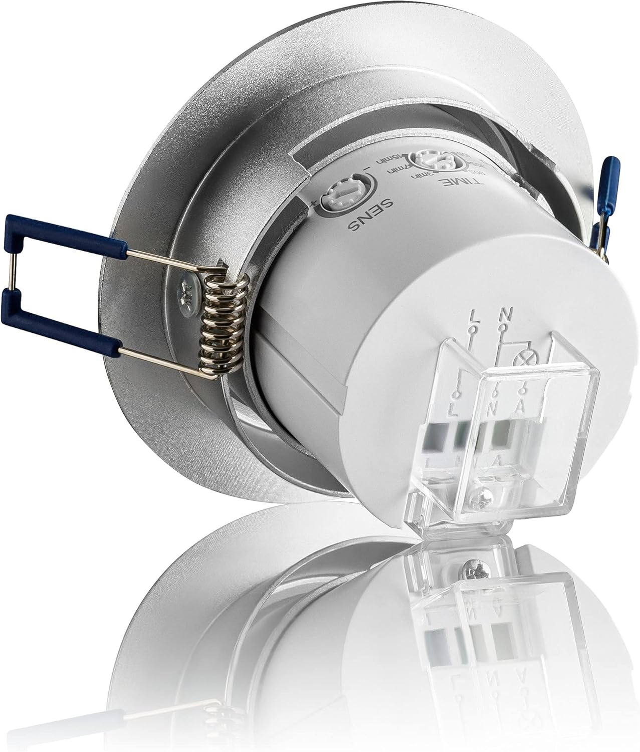 SEBSON Indoor Motion Detector, Flush-Mounted Ceiling Mounting, Programmable, Infrared Sensor, Range 3-8 M / 360&deg;, Suitable for LED, Swivelling, 3-Wire image number 4