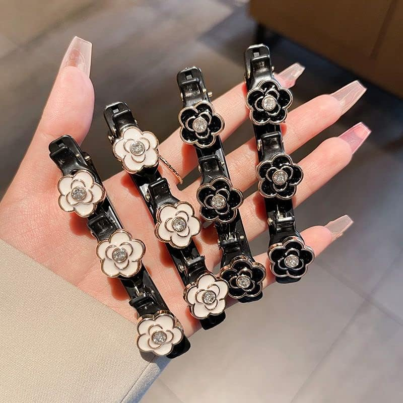 Pack of 2 Hair Clips with Crystal Flower Double Bang Hairstyle Hair Pin Clips with 3 Hair Clips Headband with Clips Hair Clips Hair Clips for Thick Hair for Women Girls Black image number 2