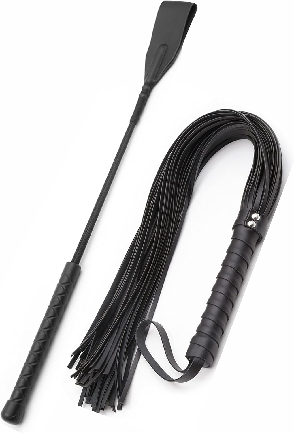 BDSM Sex Set 18'' Adult Paddle Crop 20'' Black Whip, Flogger for Sex Play, Bondage BDSM Whip Set, Spanking Sex Crop image number 1