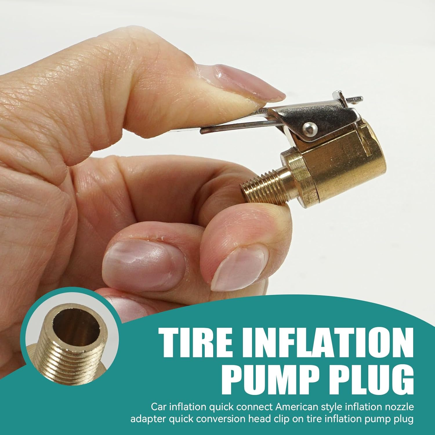 4 Pcs Tire Air Chuck with Clip Adapter, Brass Locking Tire Inflator Nozzle Adapter, Vehicle Inflator Compressor Pump Accessories Tool for Car Bike Motorcycle Air Hose 8Mm for Inflation image number 2