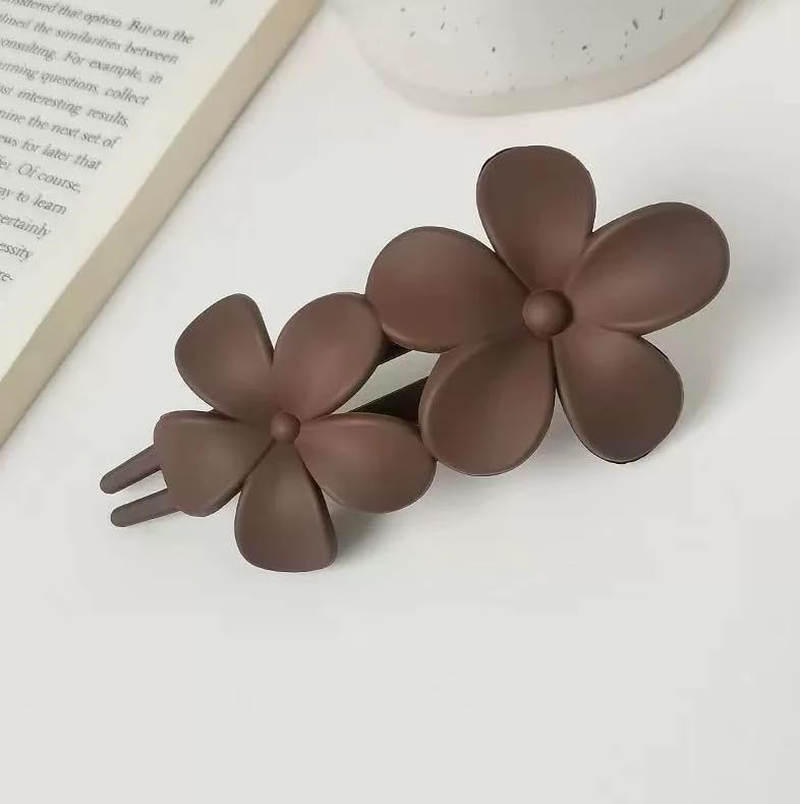 2Pcs Matte Flower Hair Clips Hair Barrettes Accessories for Women Girls Thick Hair (White+Coffee) image number 6