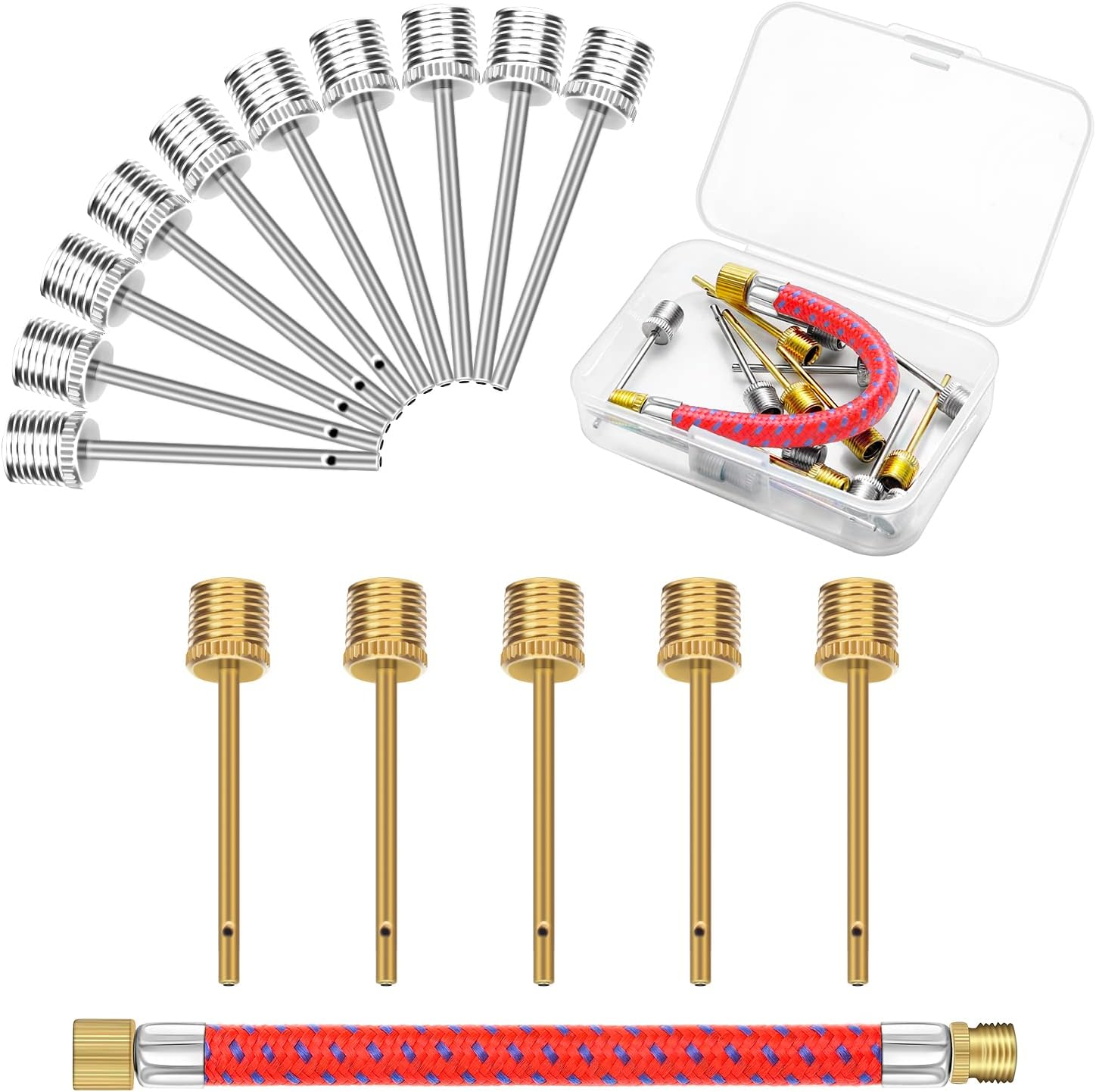 16PCS Air Pump Needle, Dual-Port Inflation Needles, Air Inflation Needle for Football Basketball Soccer Ball Volleyball Rugby Balls and Other Sports Balls Replacement Needles with Portable Storage Box image number 2