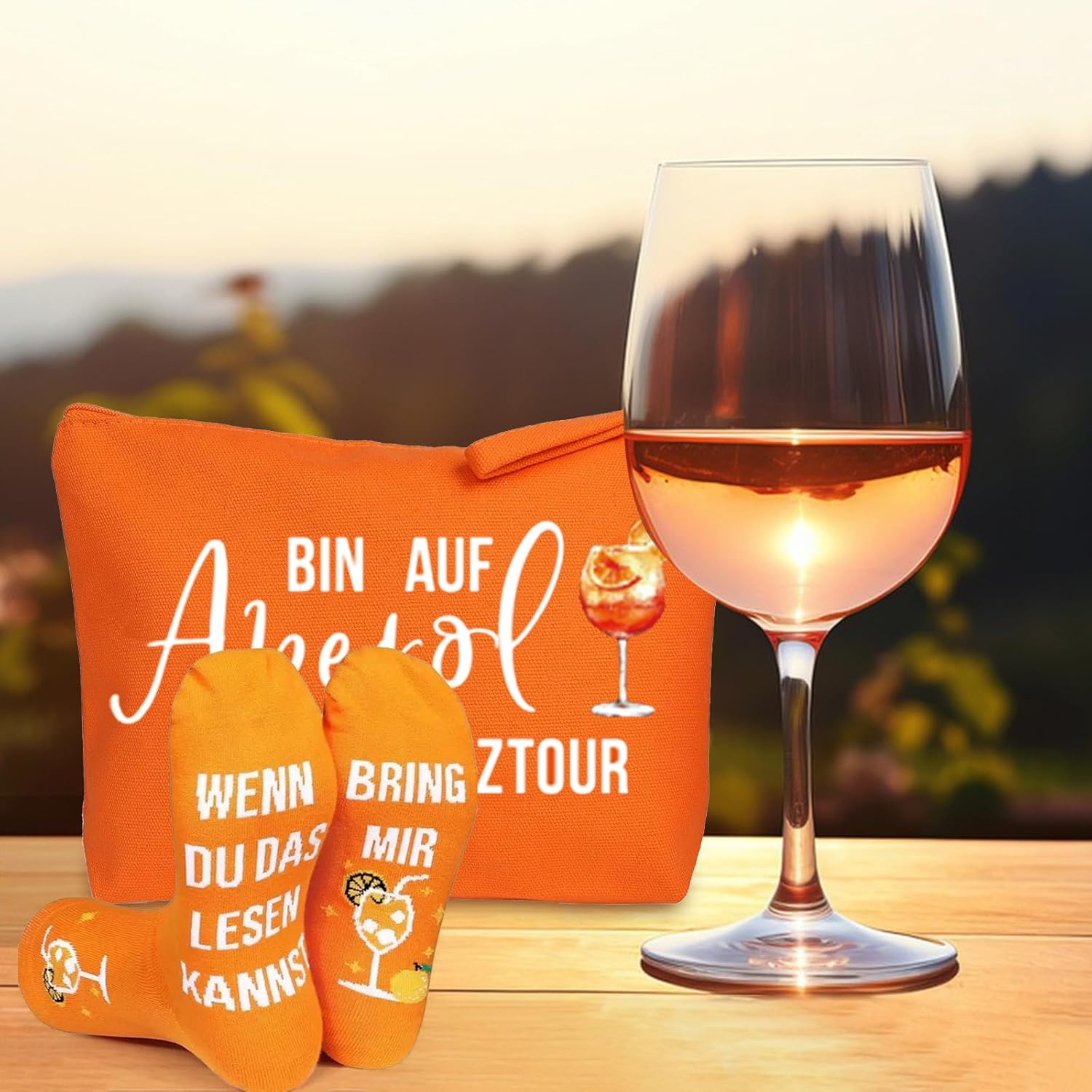 VEGCOO Aperol Lovers Gift Set Makeup Bag Socks Bracelet Greeting Card Aperol Design Canvas Cosmetic Bag Large Capacity Toiletries Storage Bag Gifts for Women