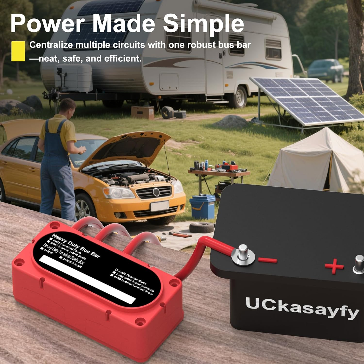 Heavy Duty Bus Bar 300A 12V Power Distribution Block with 5/16" (M8) 4-Posts Terminals Block with Cover for Automotive, Marine, Battery System(Red) image number 5