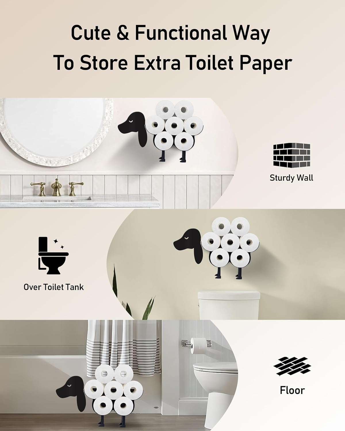 Wigag Dachshund Toilet Paper Holder for Extra 8 Rolls, Wall Mounted Decorative Toilet Paper Storage, Farmhouse Bathroom Accessories Storage Cabinet image number 2